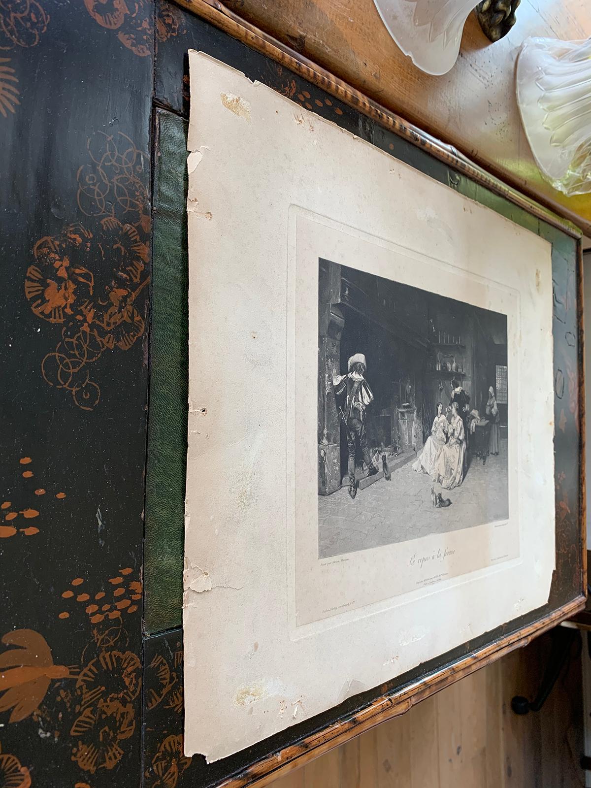 19th Century French Black & White Print after Original Painting by Adrien Moreau In Good Condition For Sale In Atlanta, GA