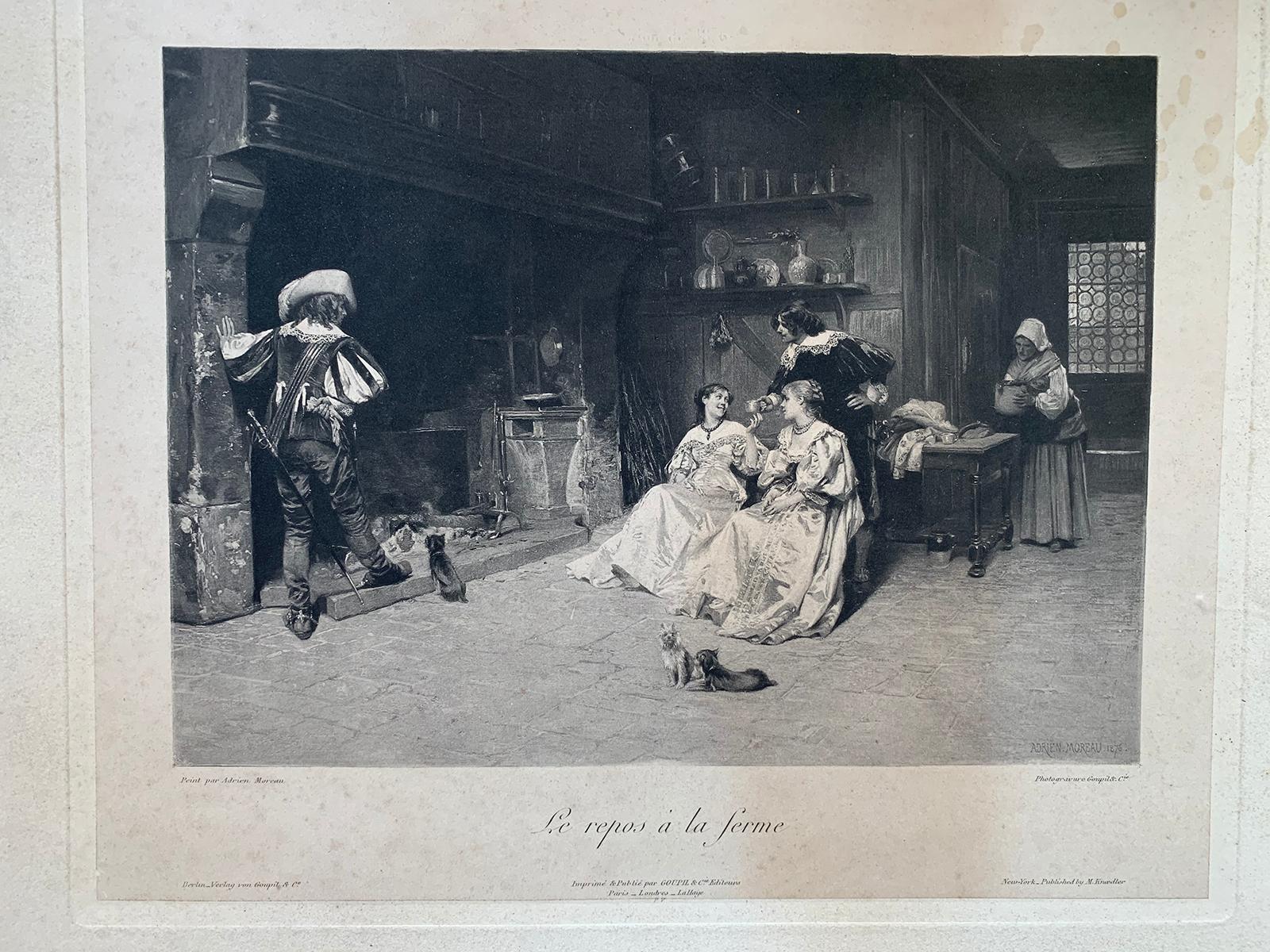 Paper 19th Century French Black & White Print after Original Painting by Adrien Moreau For Sale