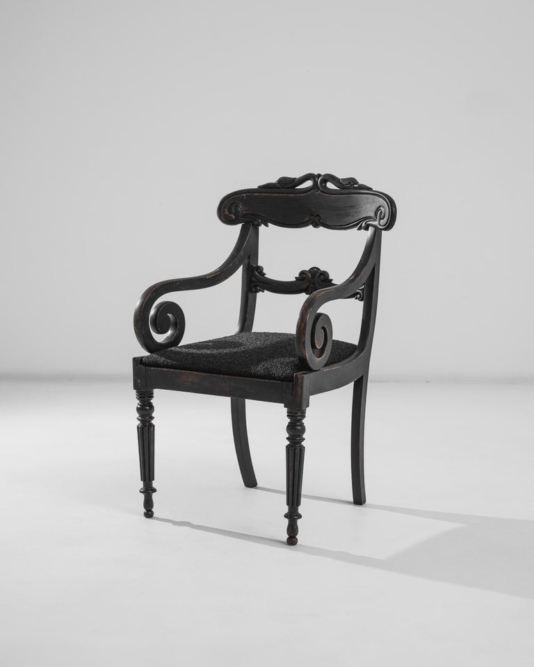 19th Century French Black Wooden Armchair with Upholstered Seat at 1stDibs