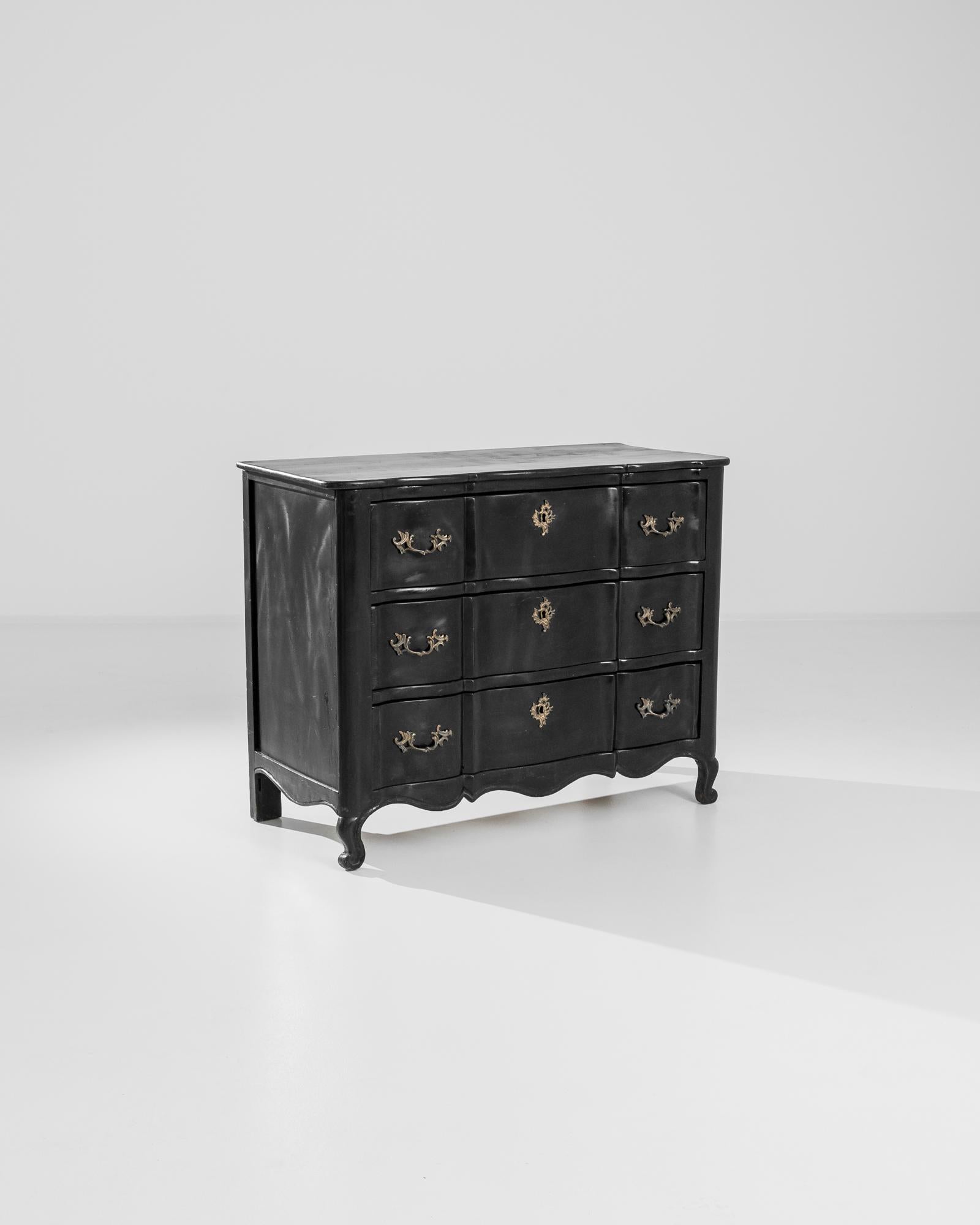 Country 19th Century French Black Wooden Chest of Drawers