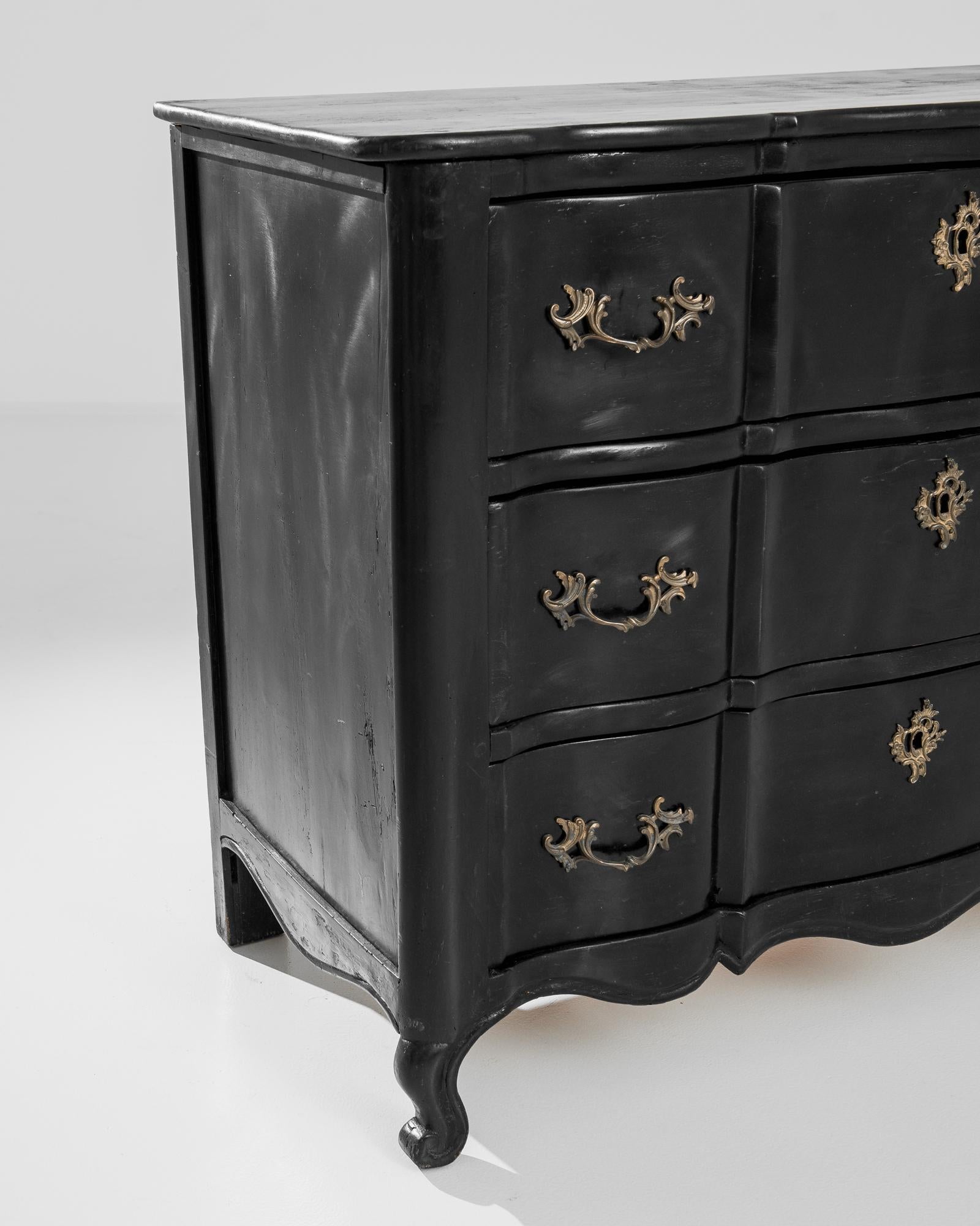 Brass 19th Century French Black Wooden Chest of Drawers