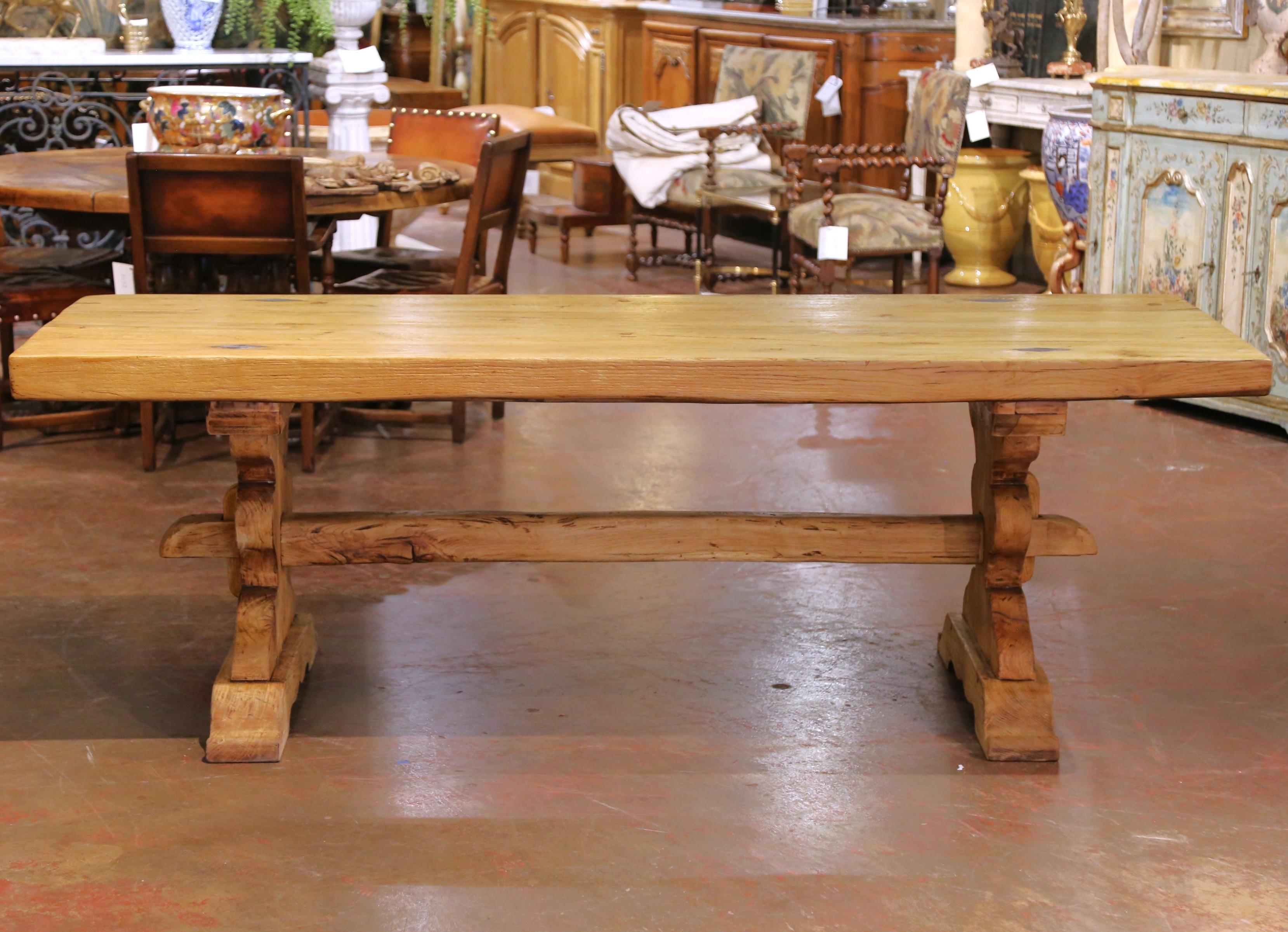 Provincial français 19th Century French Bleach Oak Trestle Refectory Monastery Dining Table en vente
