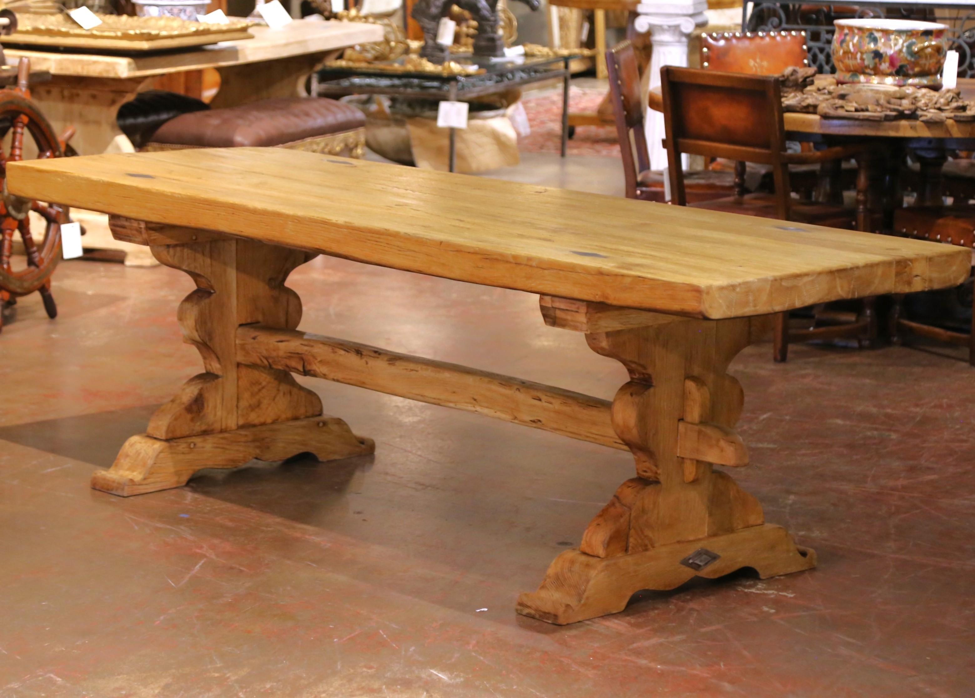 Blanchi 19th Century French Bleach Oak Trestle Refectory Monastery Dining Table en vente