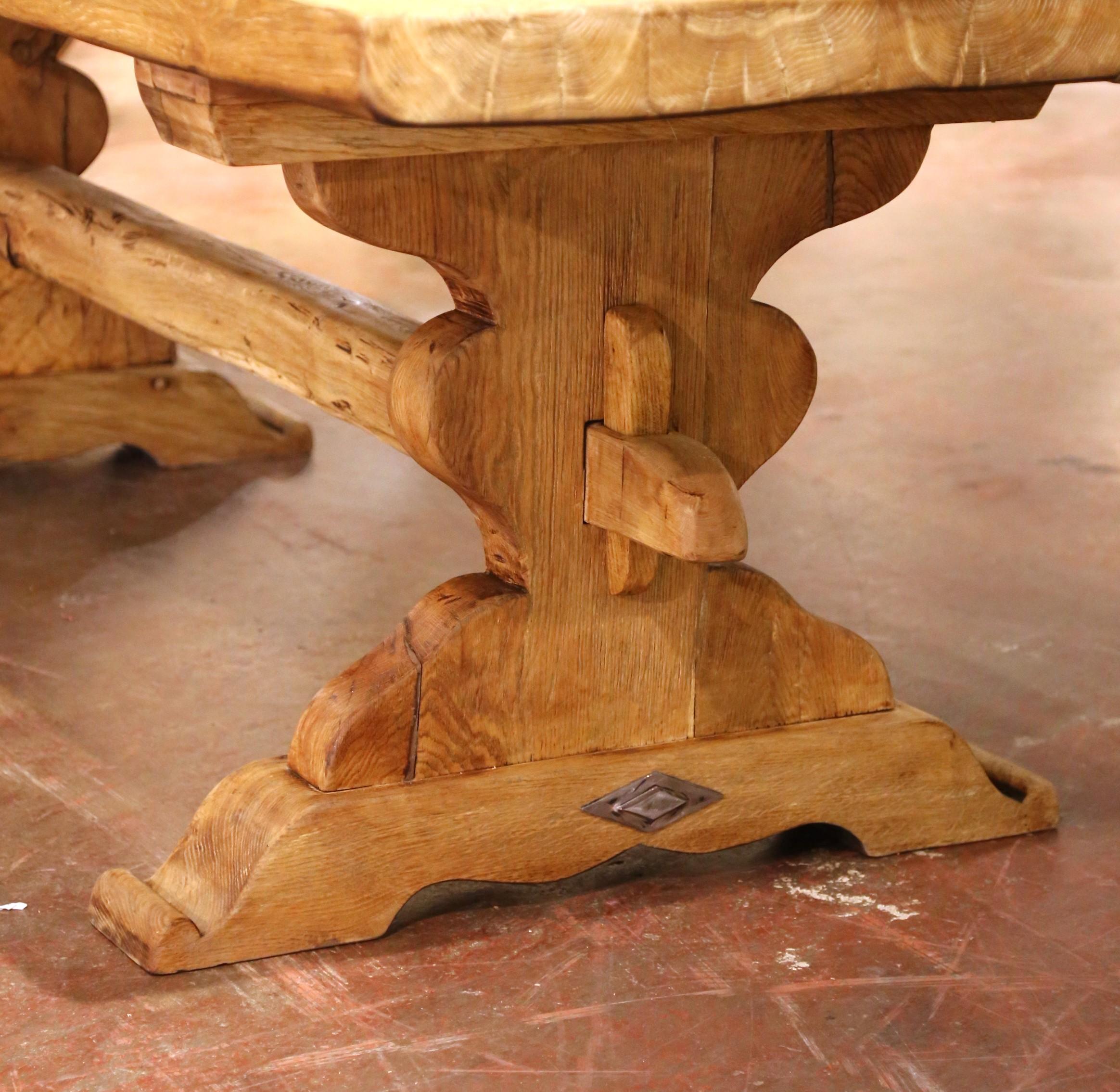 Chêne 19th Century French Bleach Oak Trestle Refectory Monastery Dining Table en vente