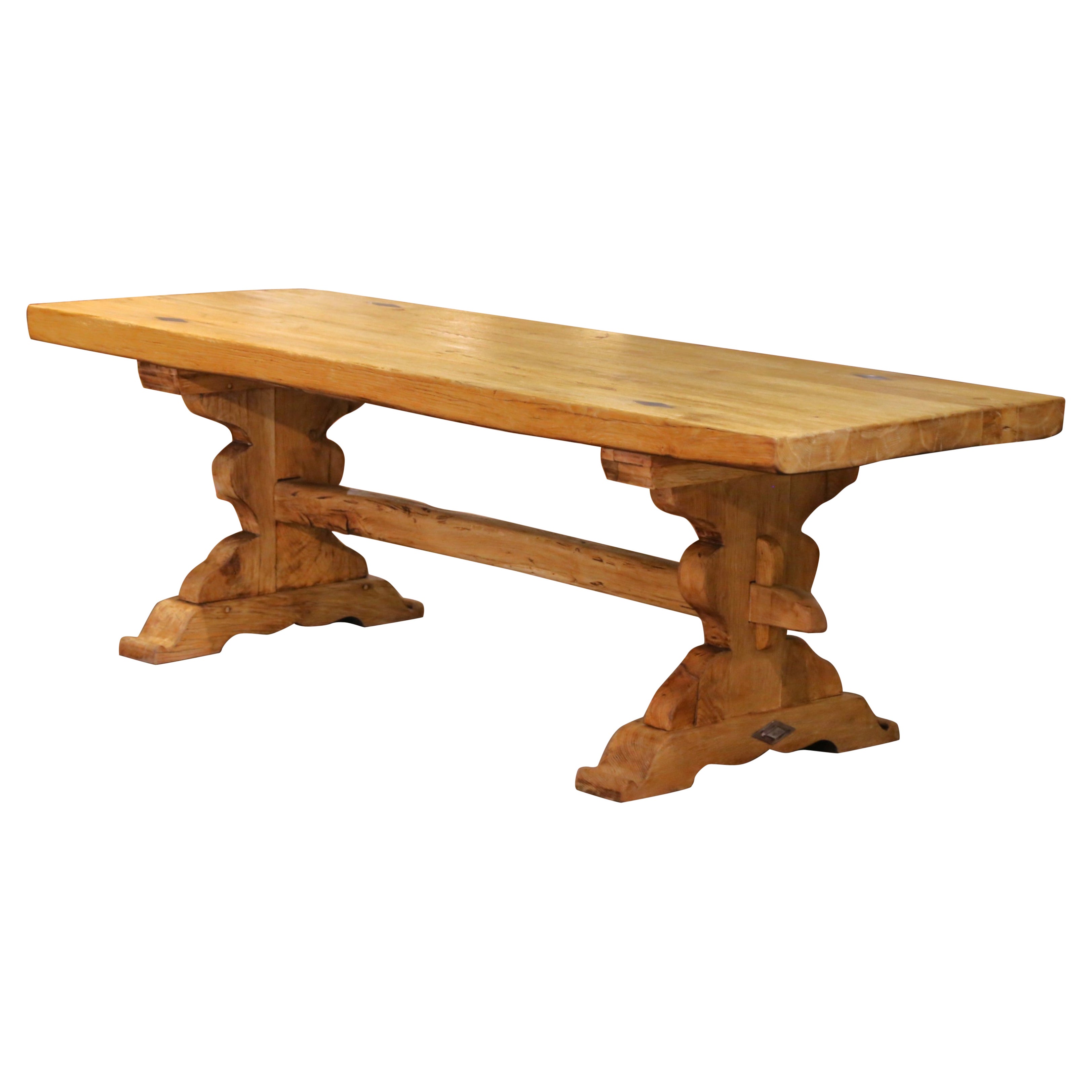 19th Century French Bleach Oak Trestle Refectory Monastery Dining Table