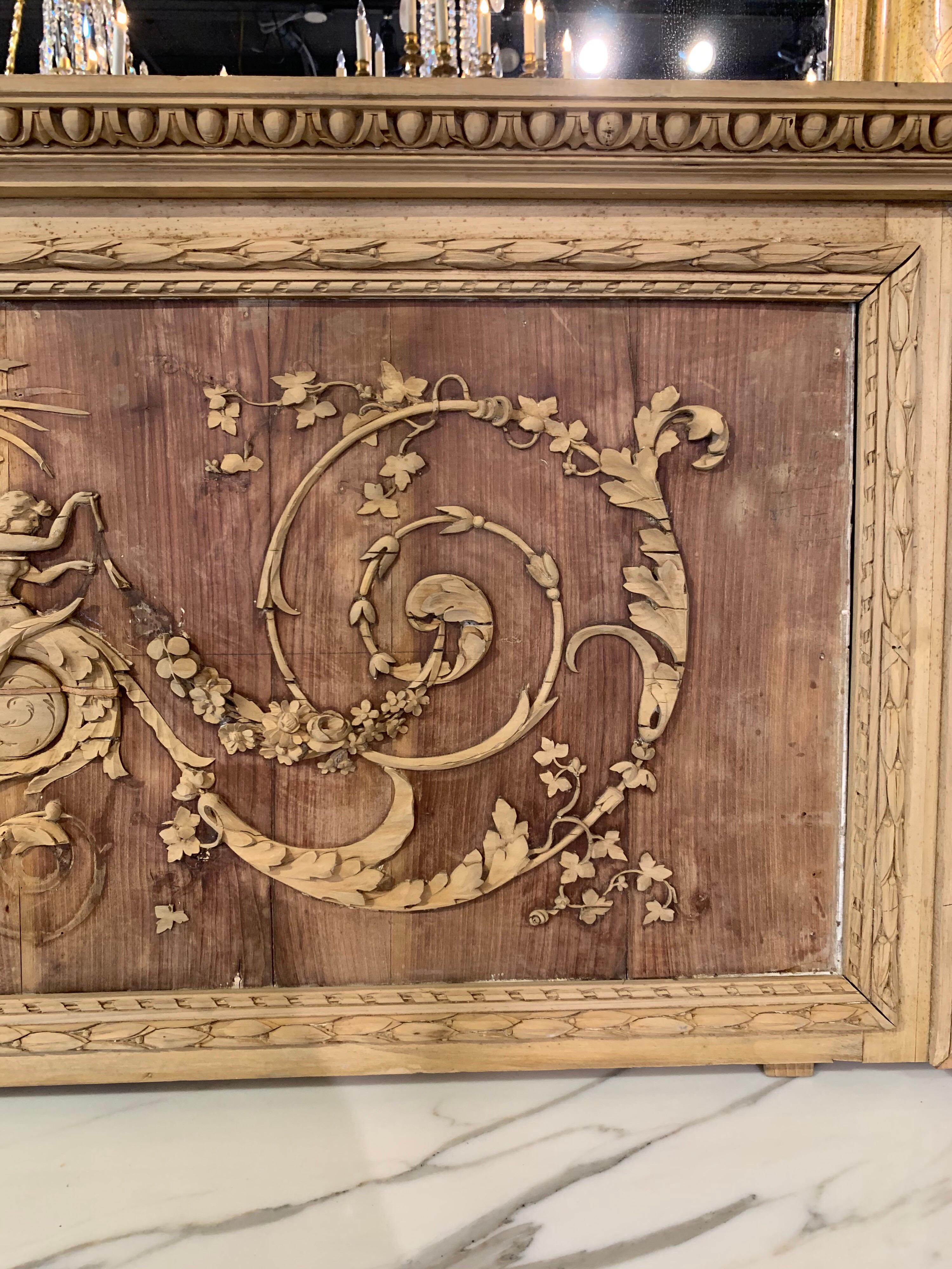 Wood 19th Century French Bleached and Carved Neoclassical Panel