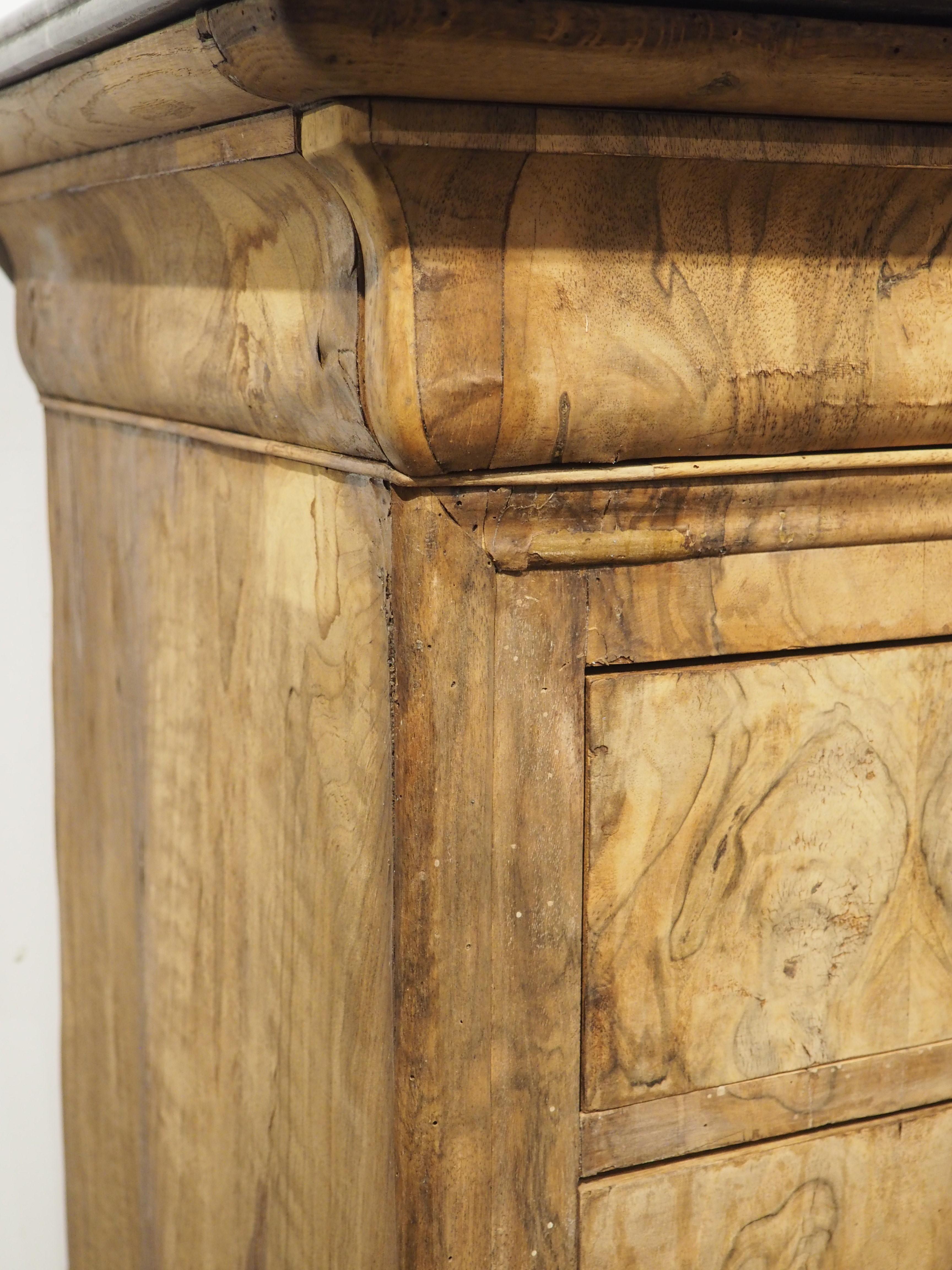 19th Century French Bleached Burl Walnut Louis Philippe Commode with Marble Top 2