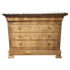 19th Century French Bleached Burl Walnut Louis Philippe Commode with Marble Top