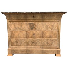19th Century French Bleached Burr Walnut Commode with Marble Top