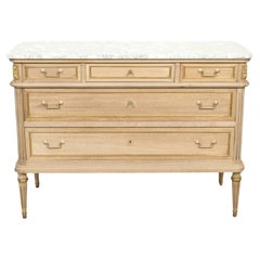 19th Century French Bleached Louis XVI Style Marble Top Lyonnaise Commode
