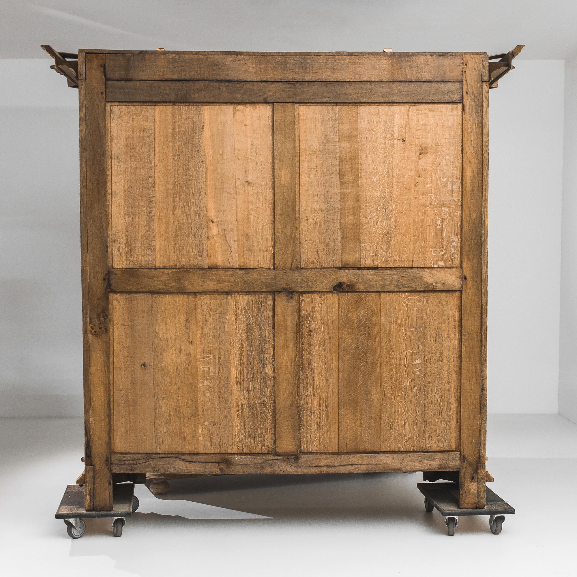 Hand-Carved 19th Century French Bleached Oak Armoire