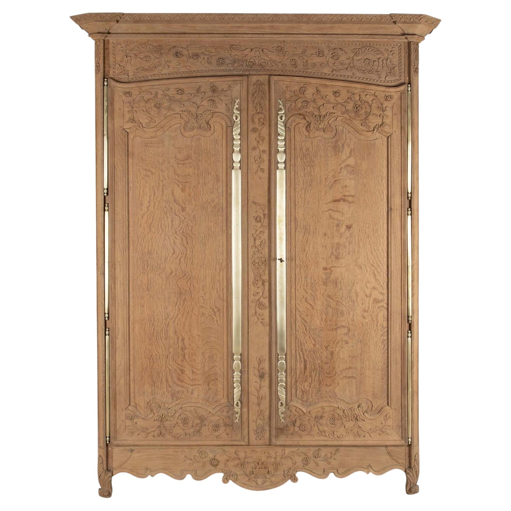 19th Century French Bleached Oak Armoire