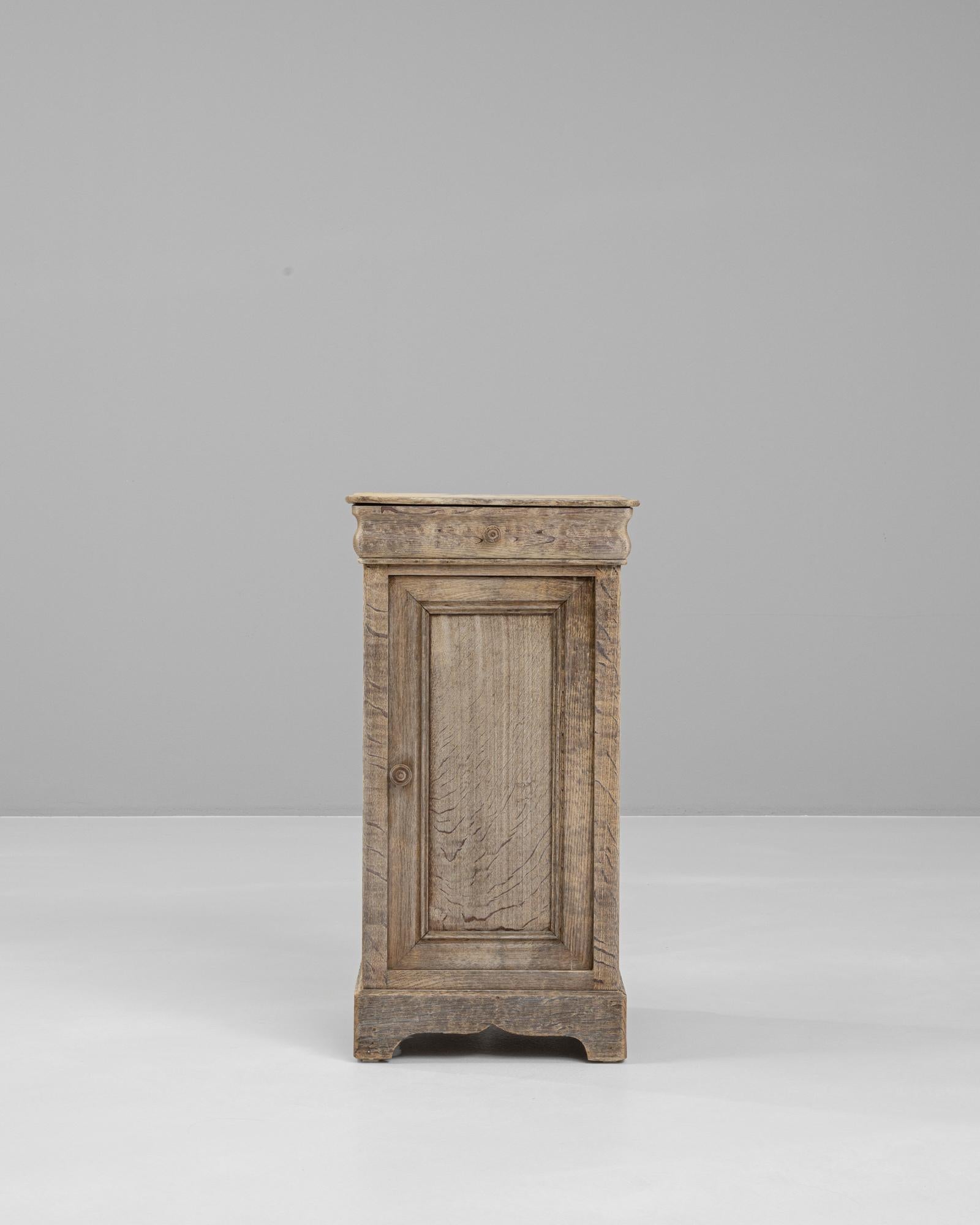 Hand-Carved 19th Century French Bleached Oak Bedside Table