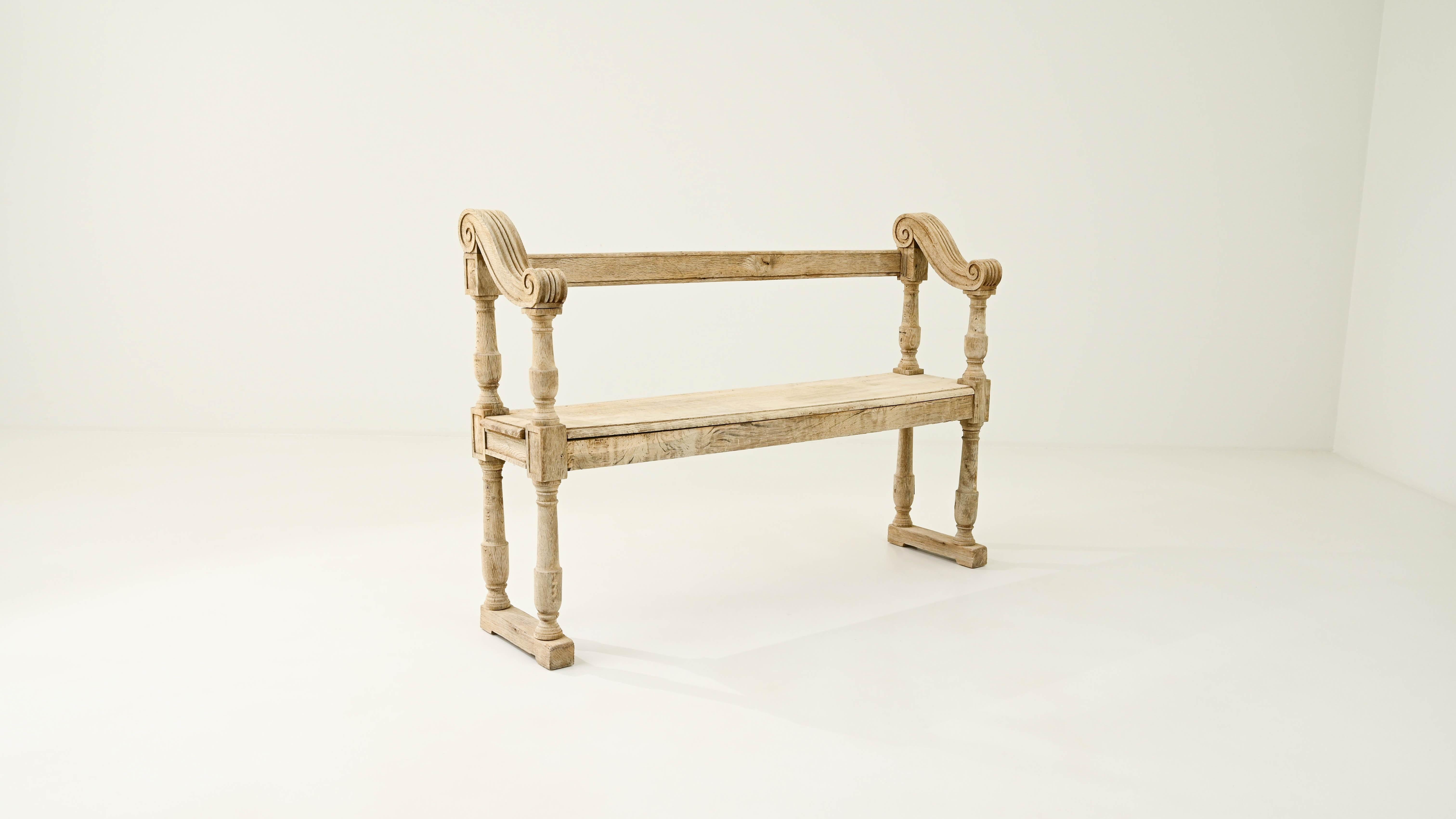 19th Century French Bleached Oak Bench 6