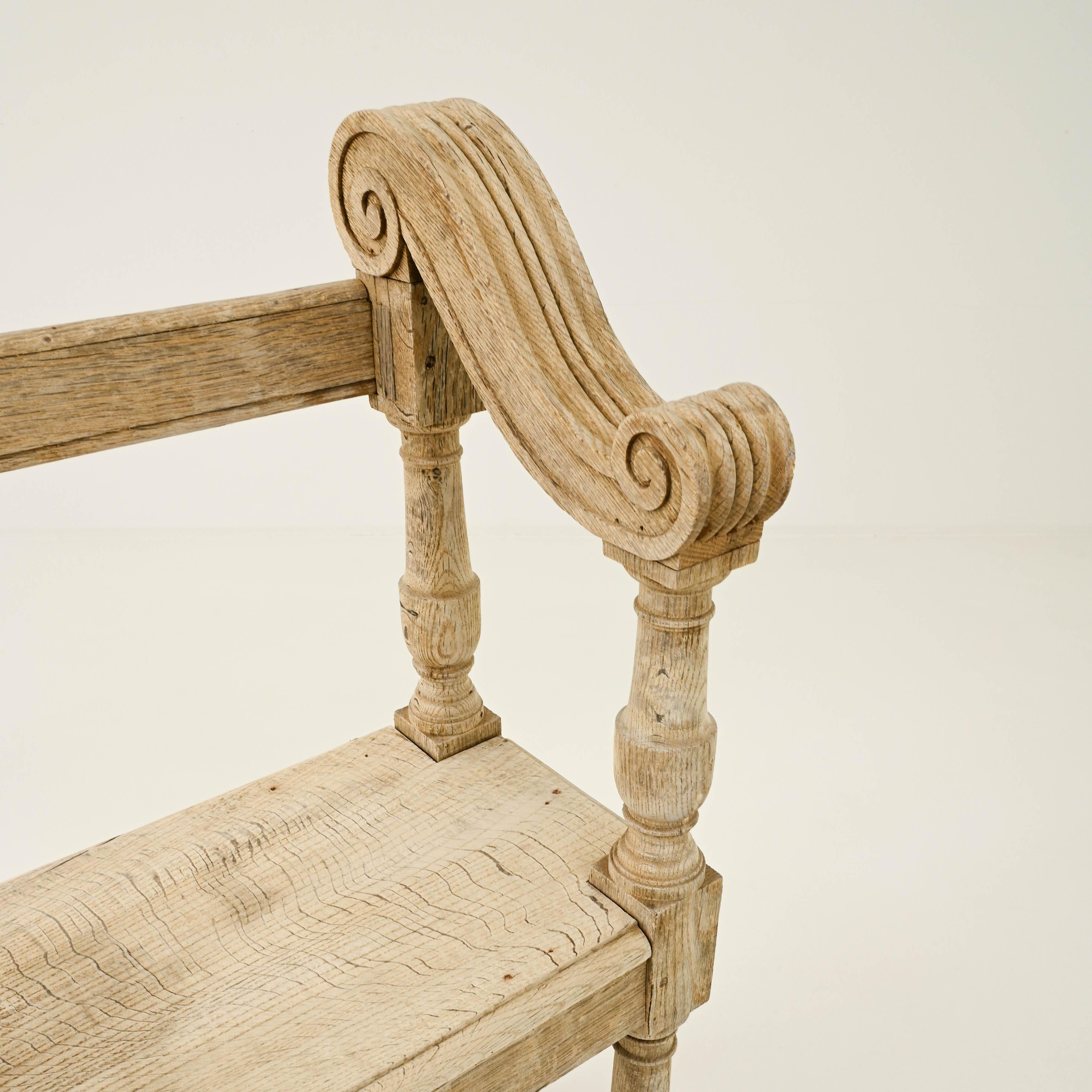 19th Century French Bleached Oak Bench 8