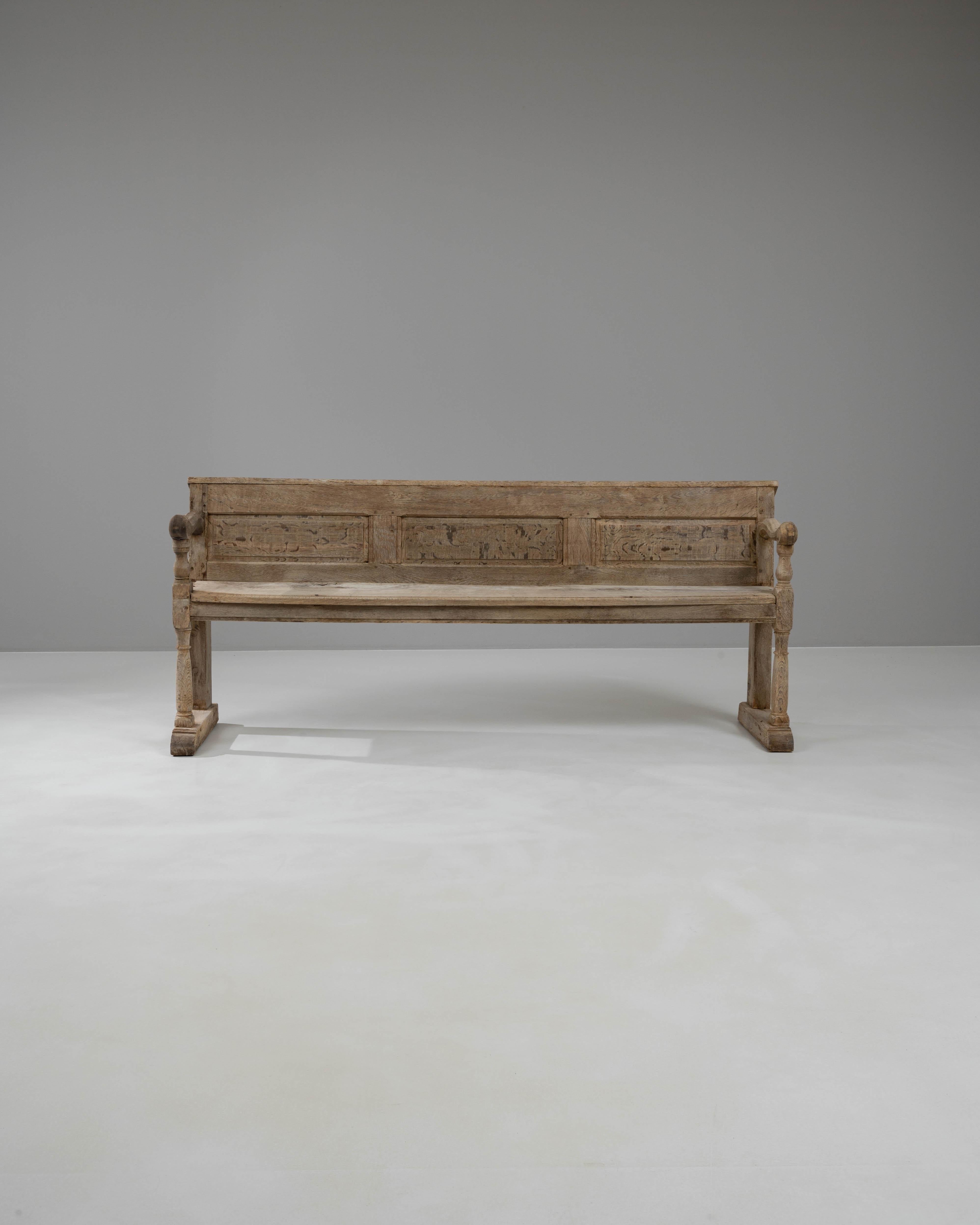 Add a touch of rustic elegance to your home with this 19th Century French Bleached Oak Bench. Crafted from high-quality oak, this bench features a beautifully weathered, bleached finish that highlights the intricate wood grain and natural patina
