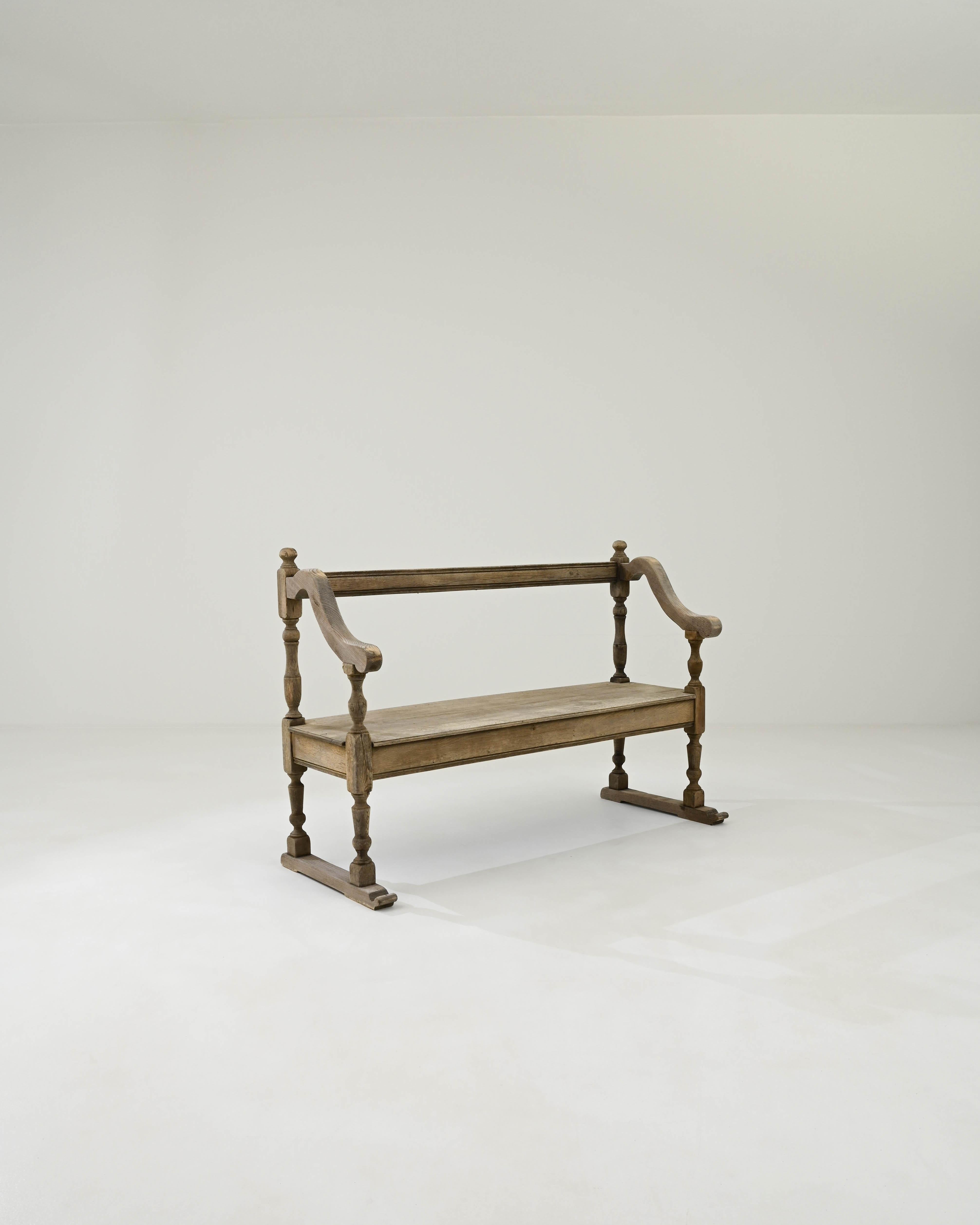 19th Century French Bleached Oak Bench 1