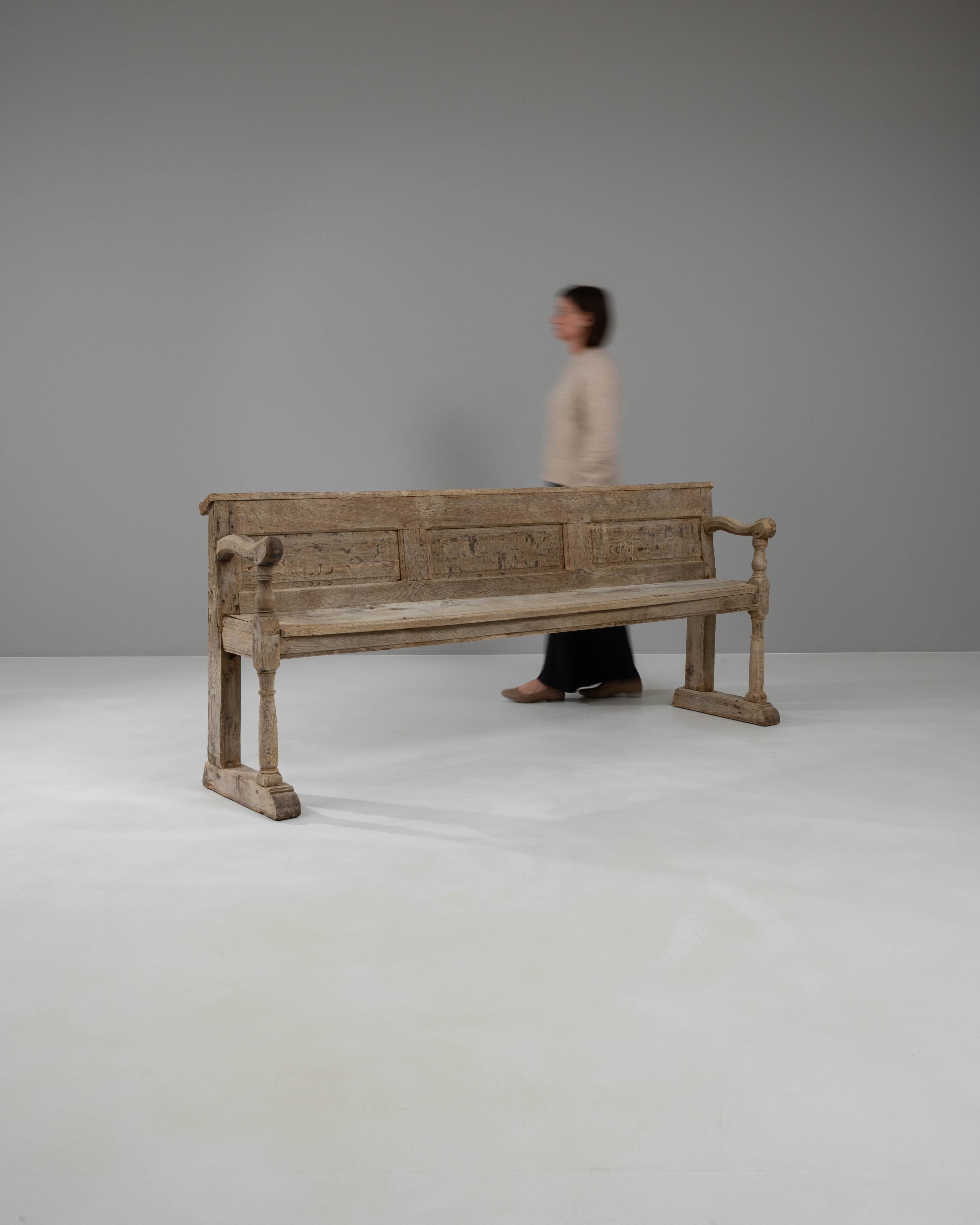 19th Century French Bleached Oak Bench 2