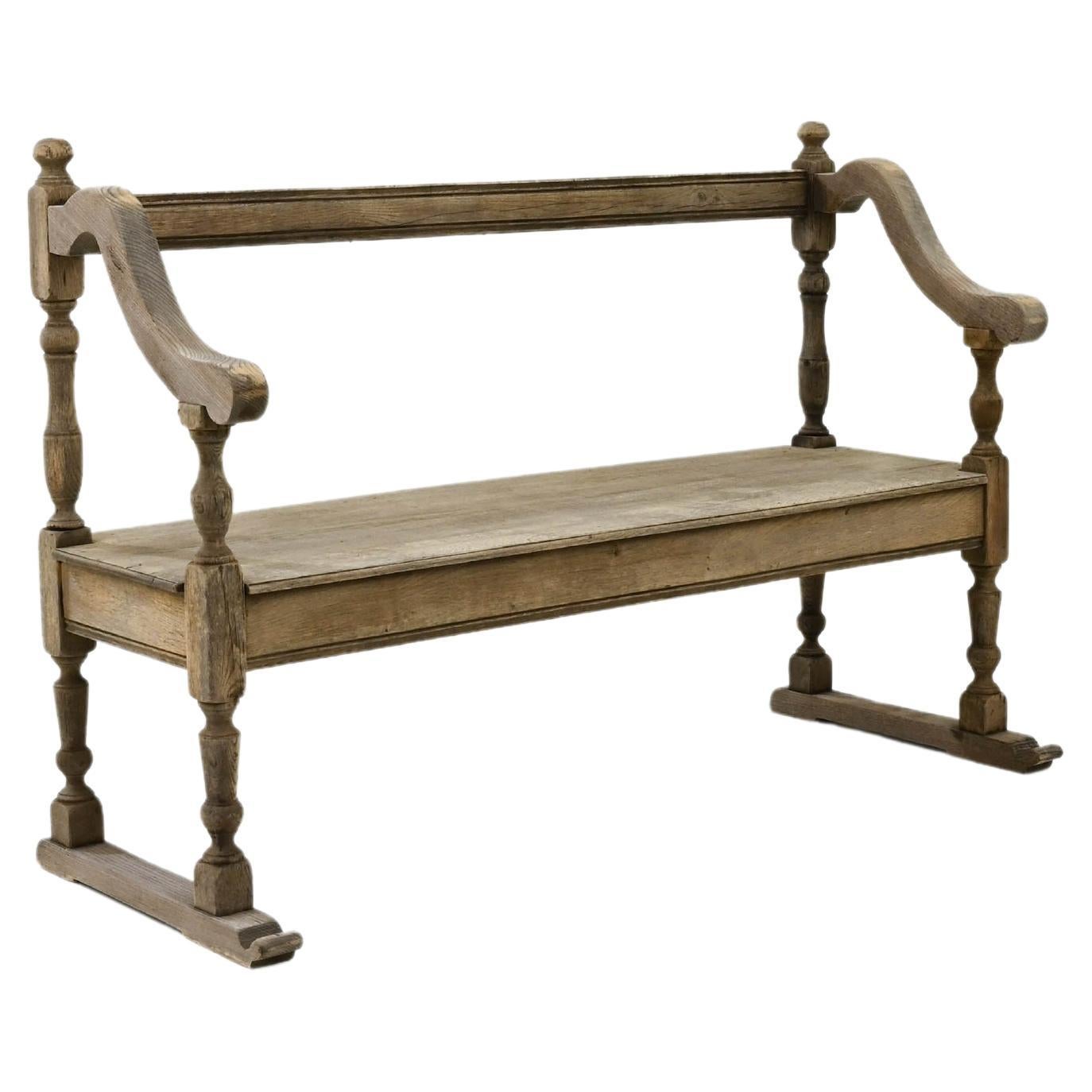 19th Century French Bleached Oak Bench