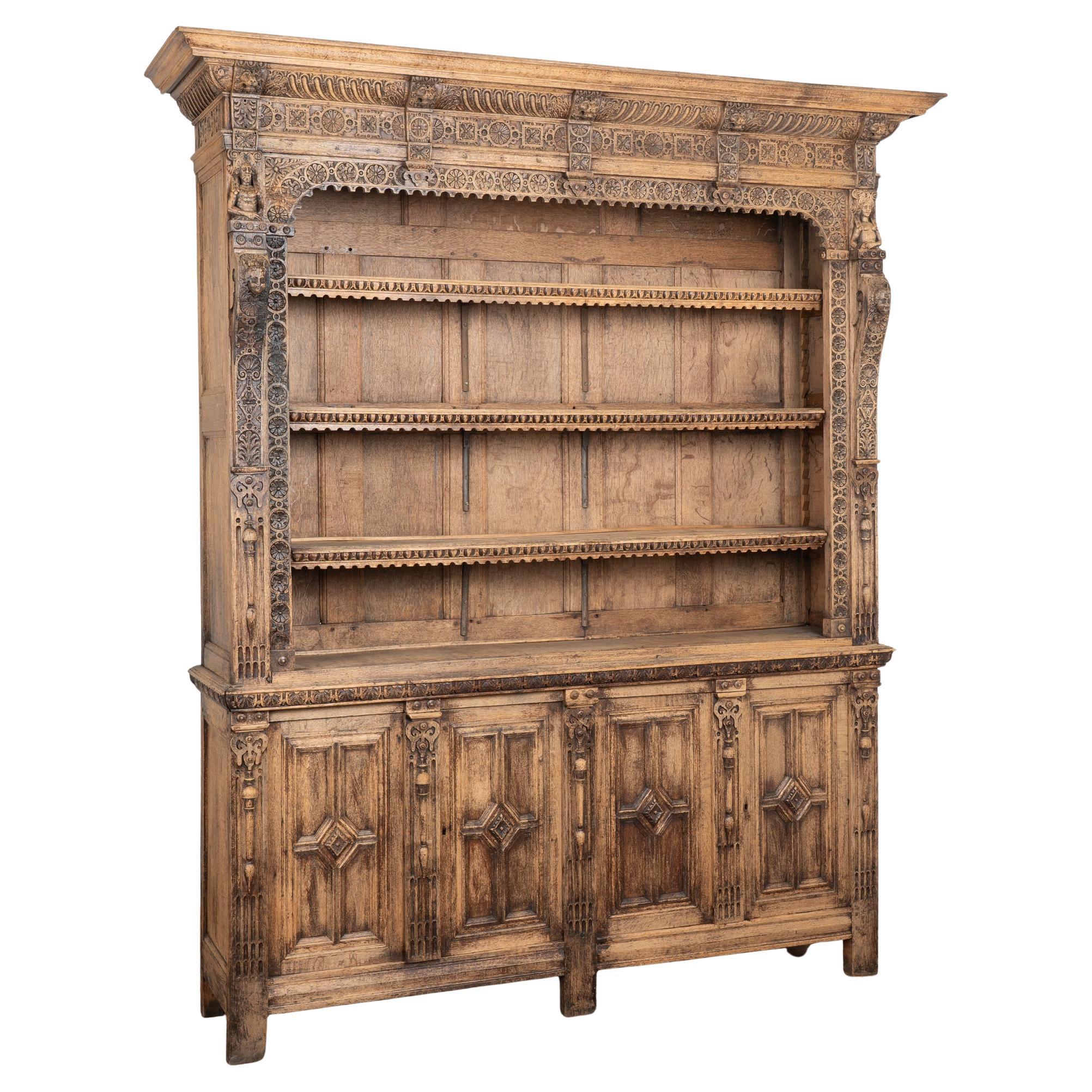 19th Century French Bleached Oak Bookcase Display Cabinet