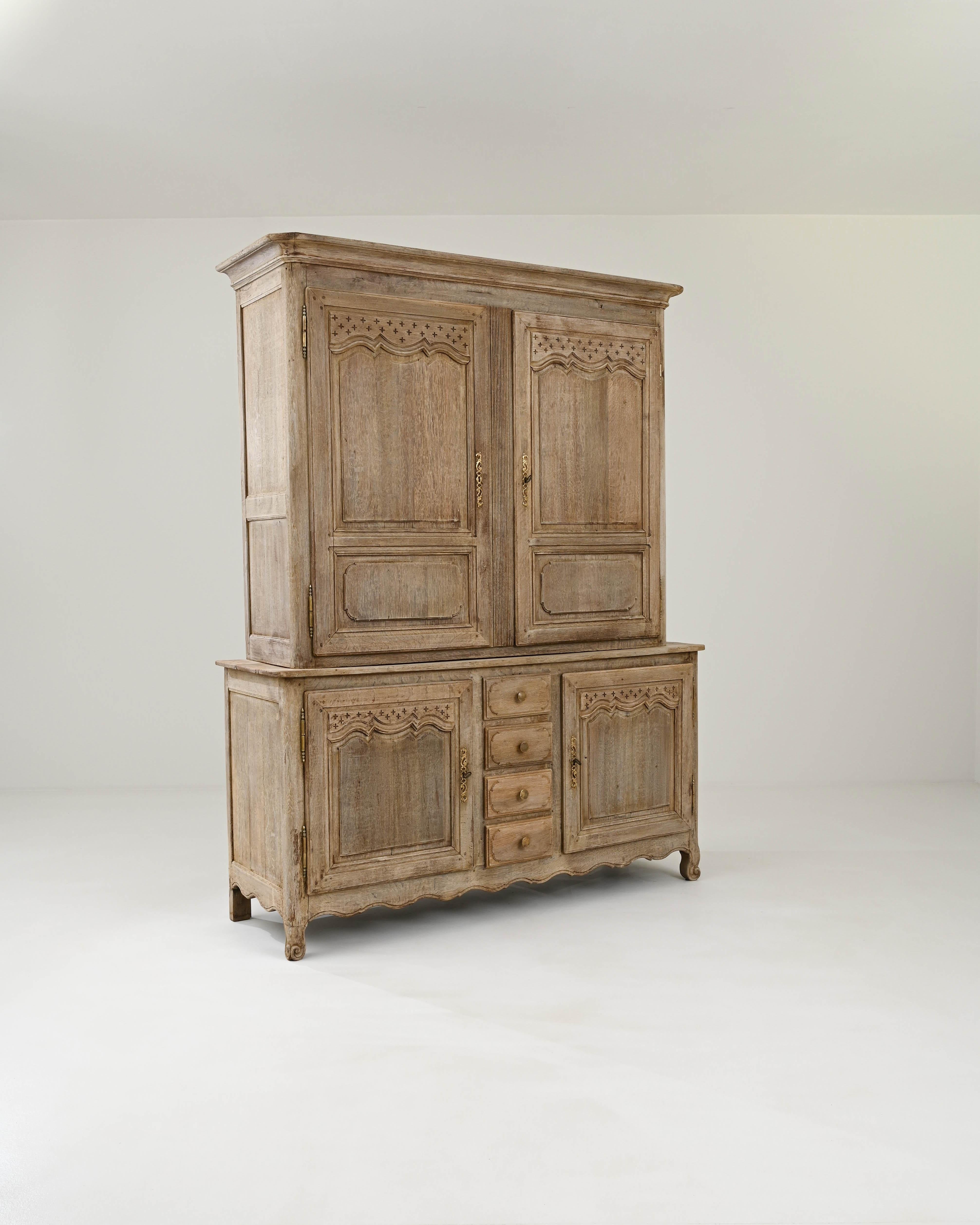 French Provincial 19th Century French Bleached Oak Buffet a Deux Corps
