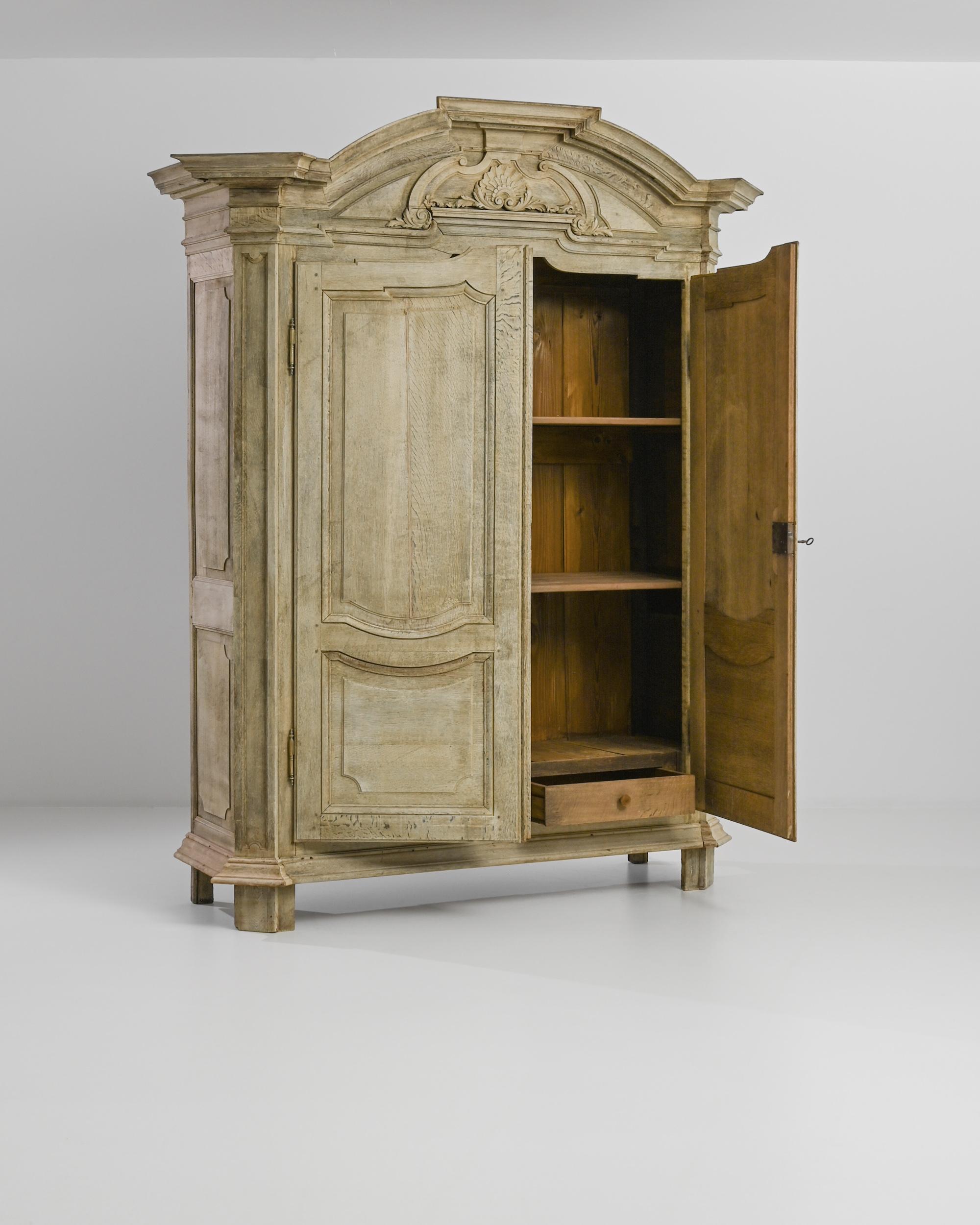 Hand-Carved 19th Century French Bleached Oak Cabinet For Sale