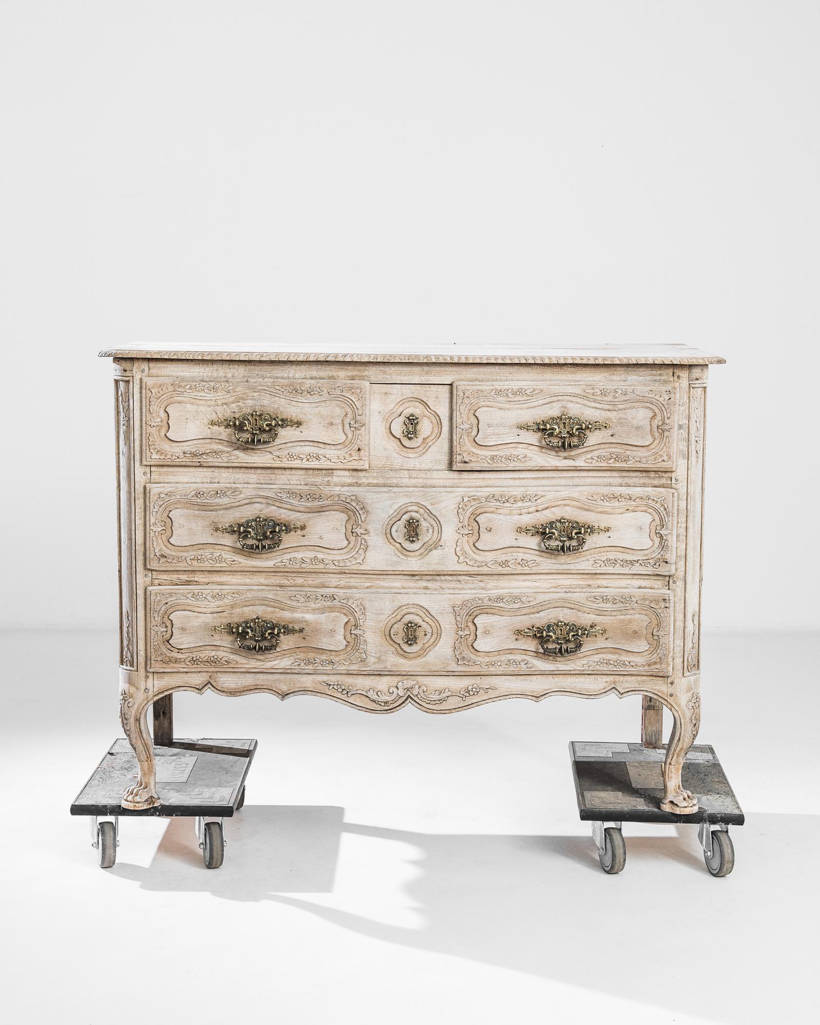 Louis XV 19th Century French Bleached Oak Chest of Drawers For Sale