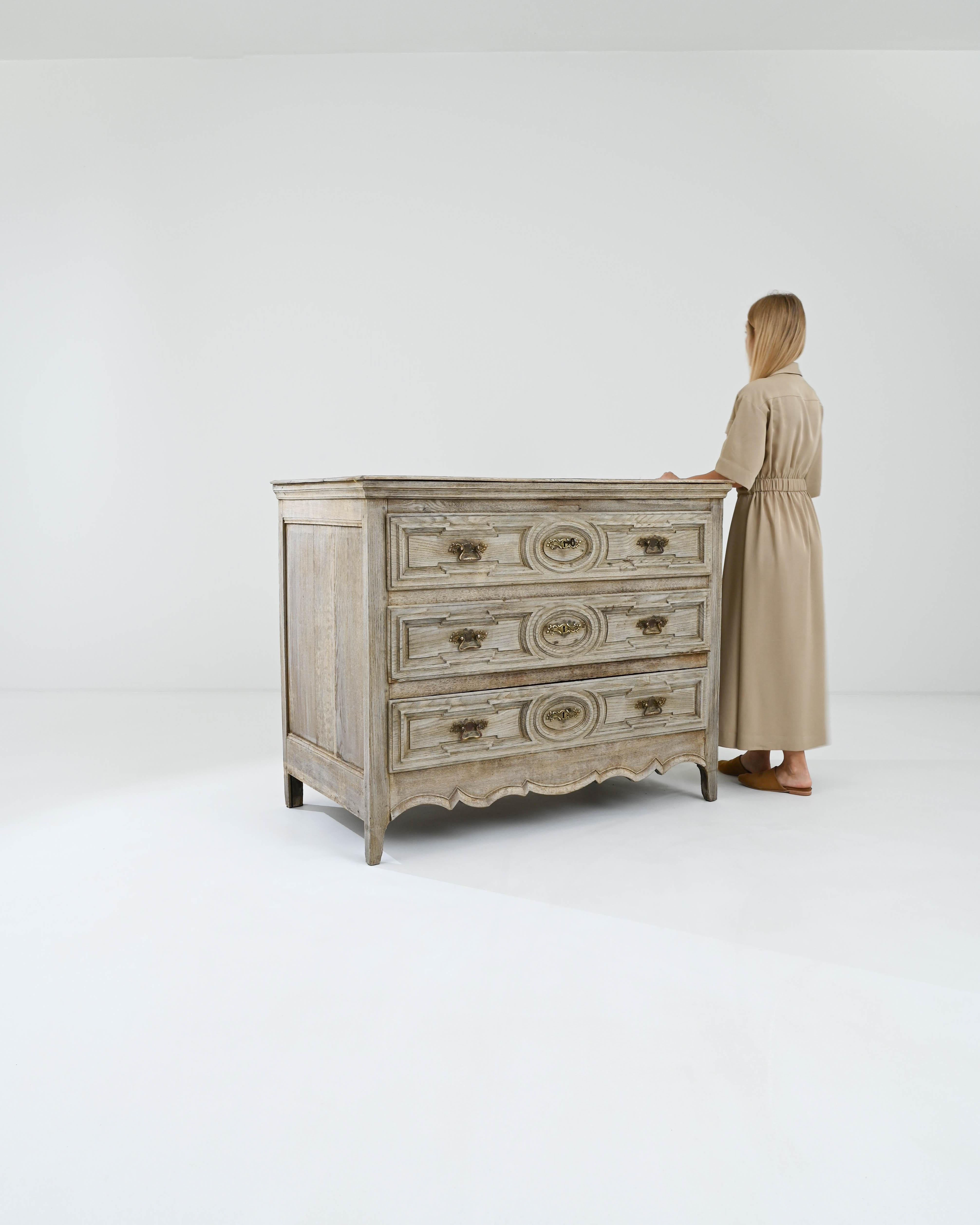 Brass 19th Century French Bleached Oak Chest of Drawers