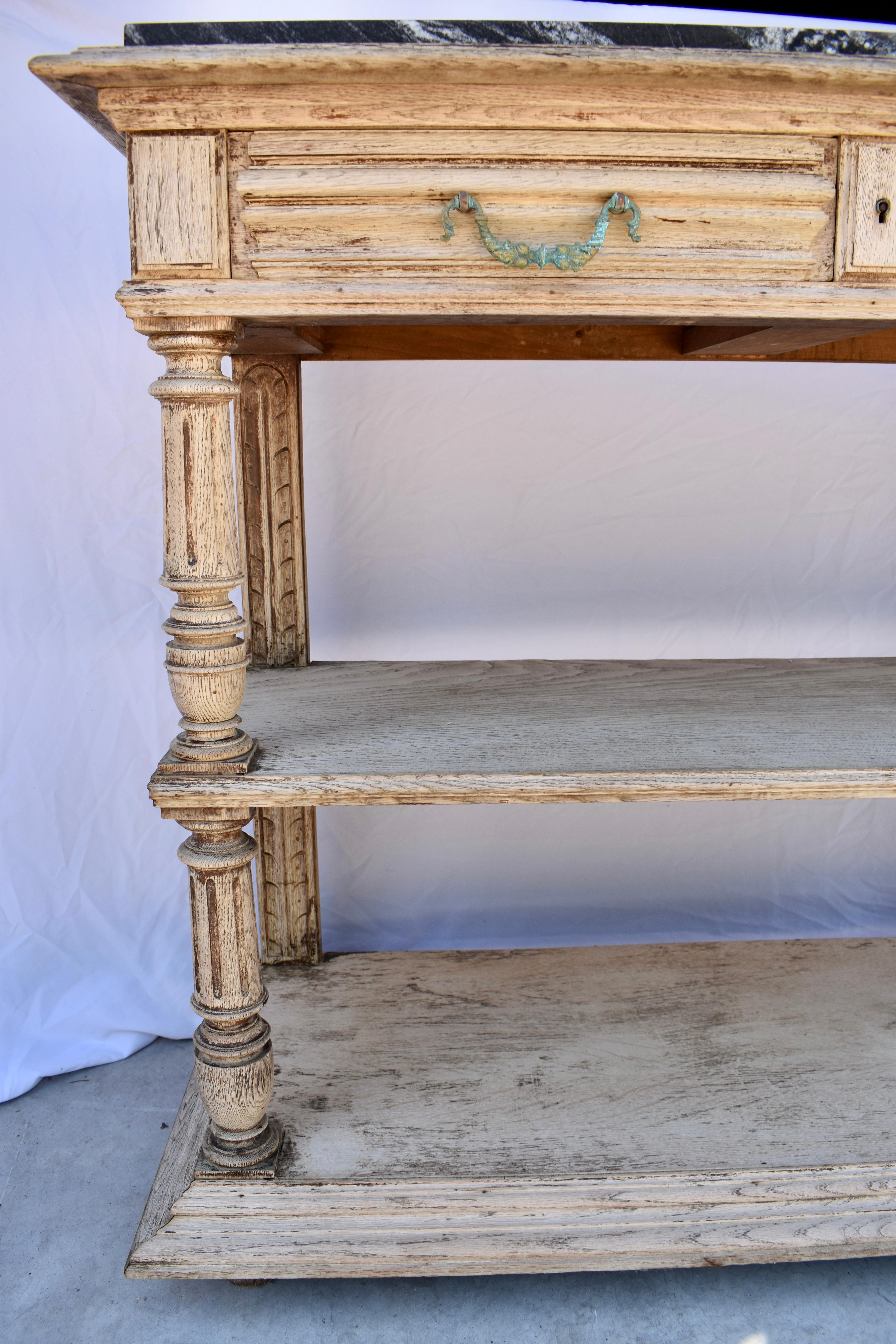 19th Century French Bleached Oak Console With Marble Top 8