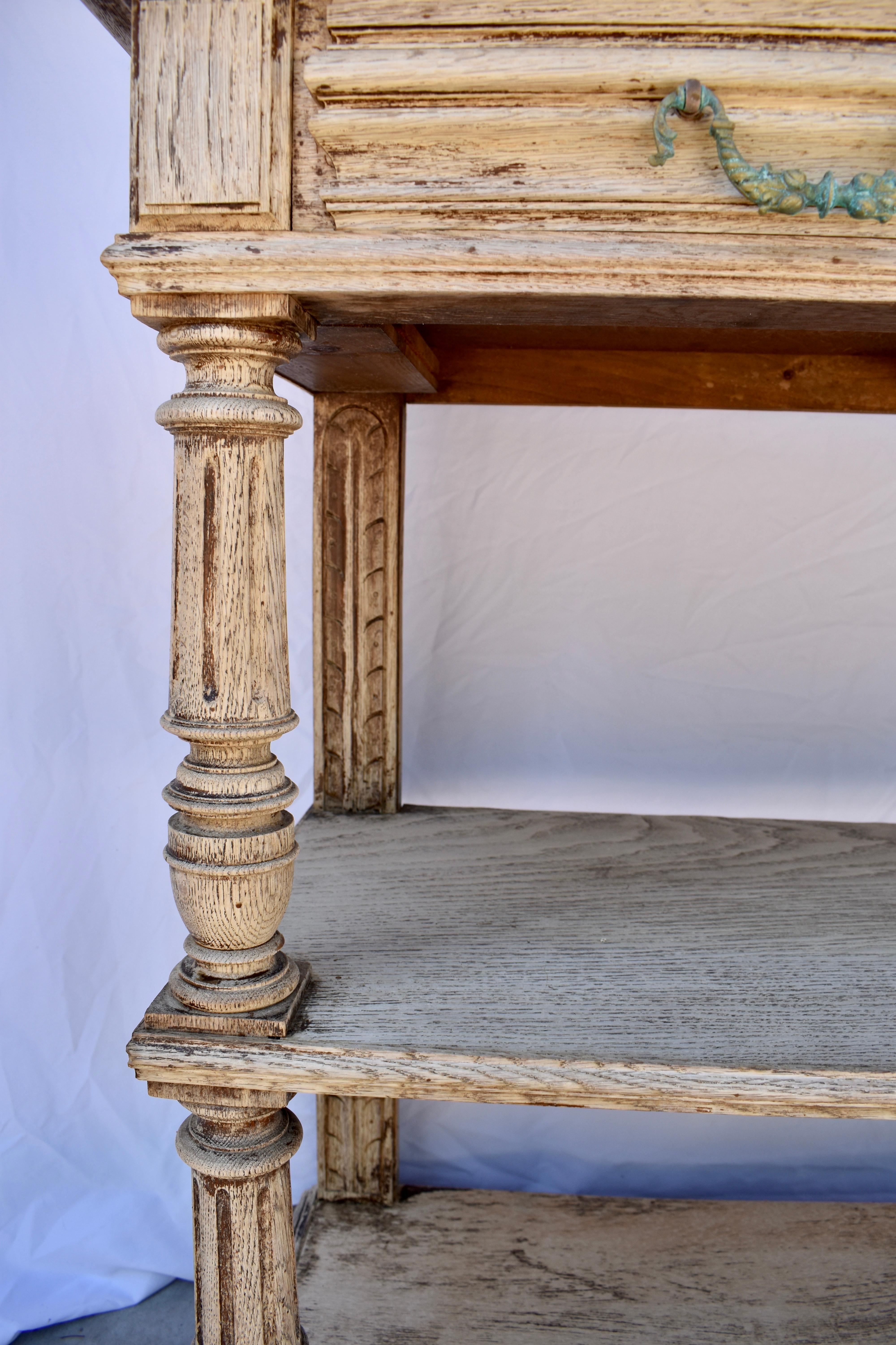 19th Century French Bleached Oak Console With Marble Top 9