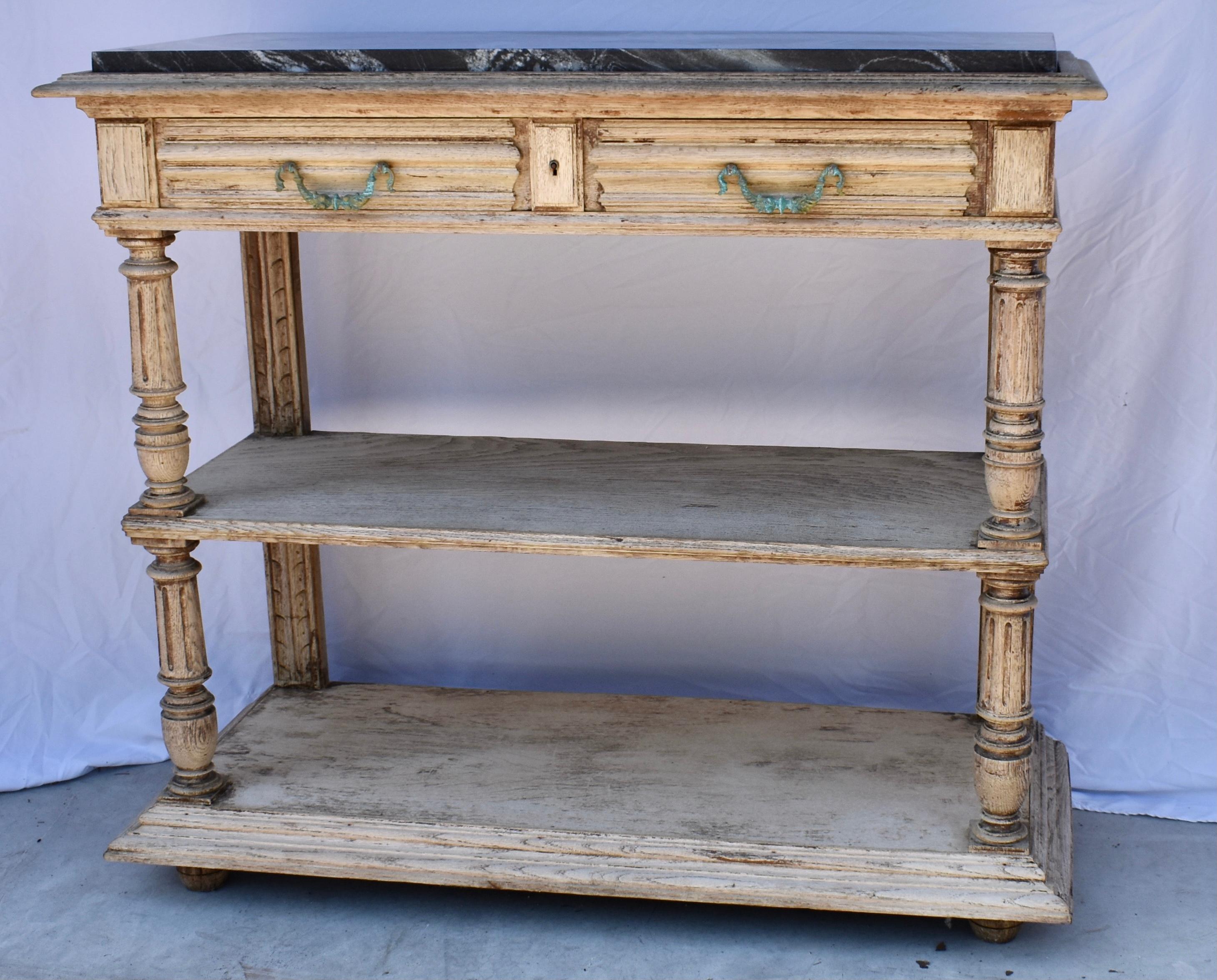 19th Century French Bleached Oak Console With Marble Top In Good Condition In Carmine, TX