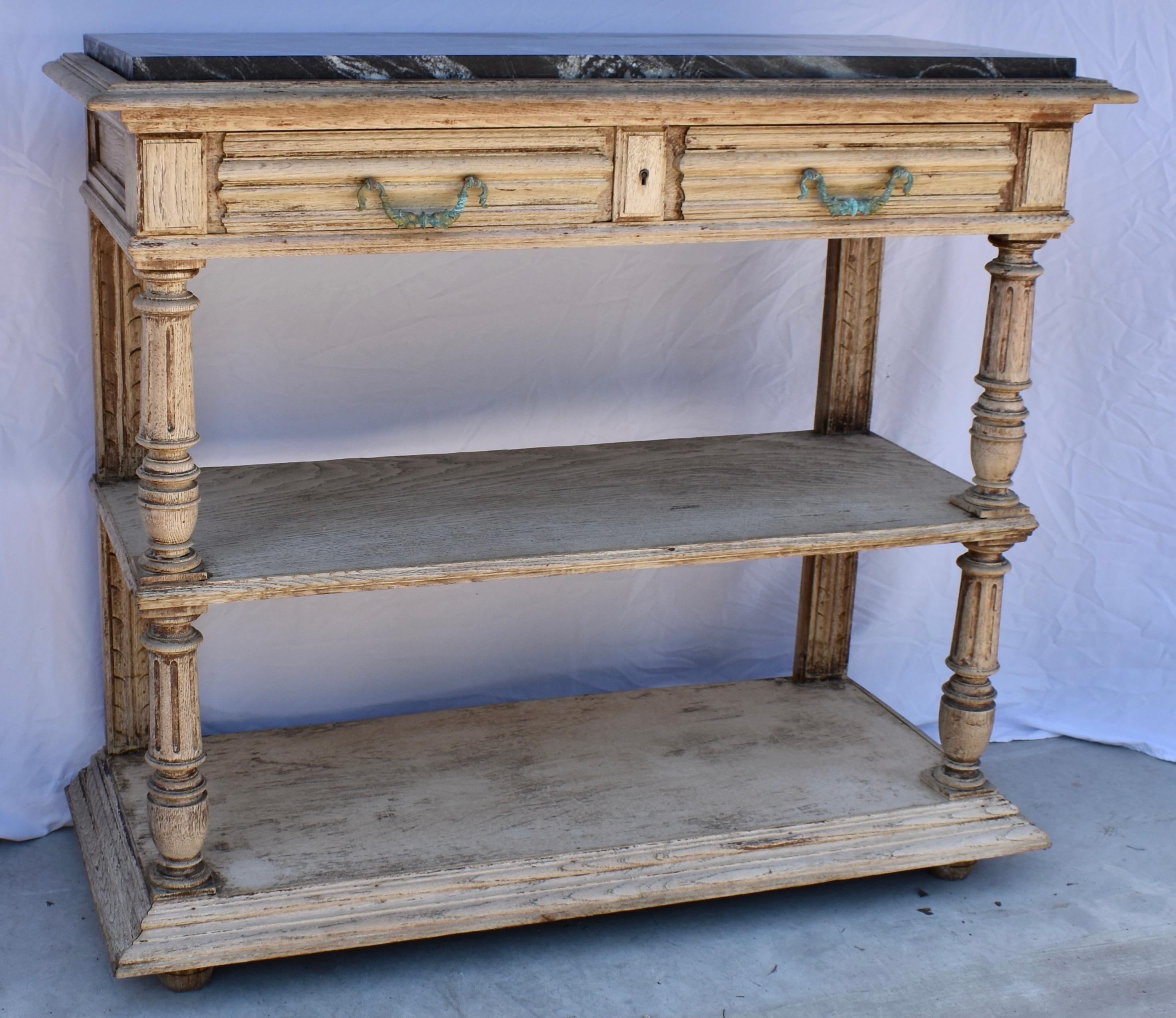 19th Century French Bleached Oak Console With Marble Top 1