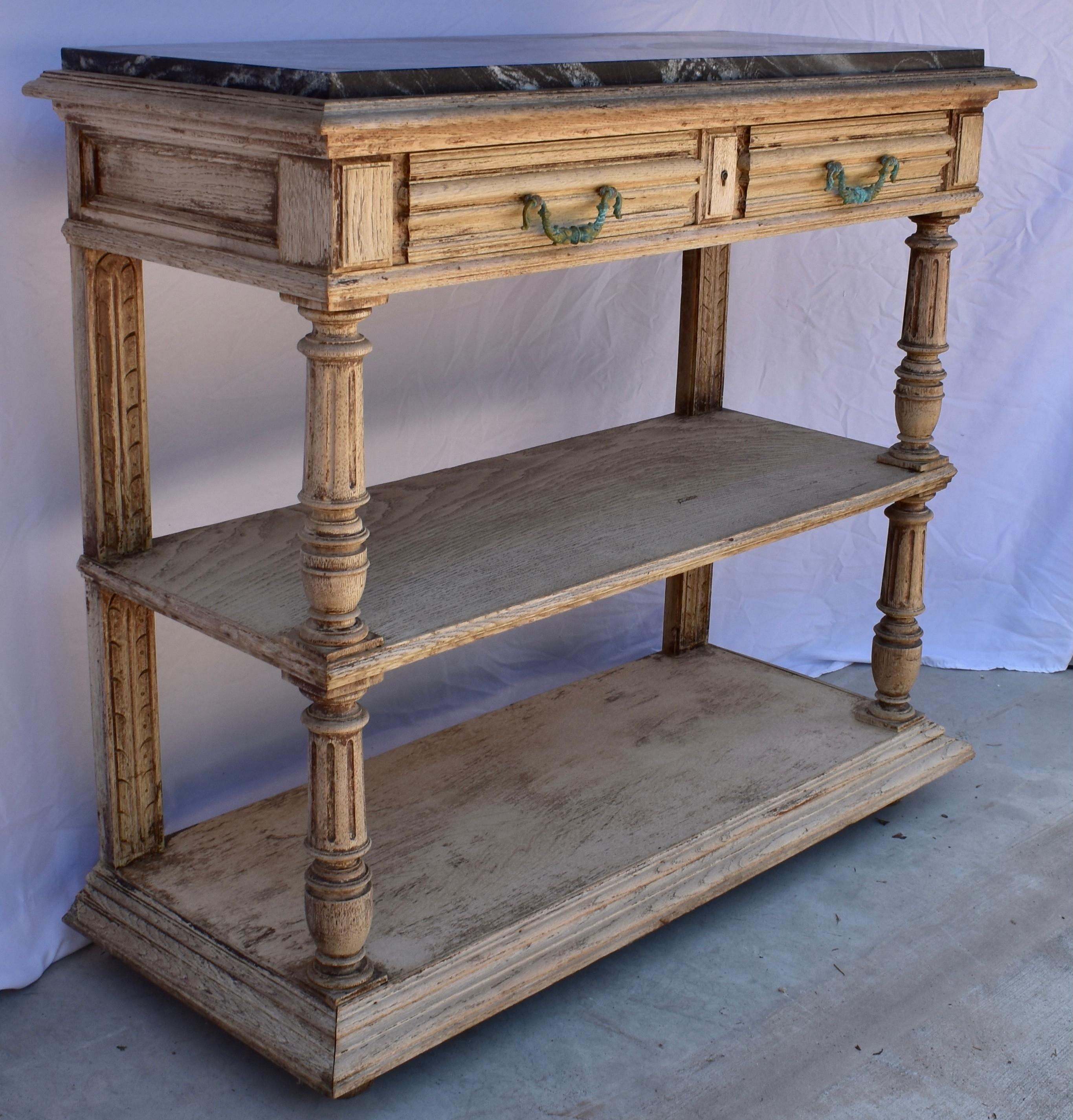 19th Century French Bleached Oak Console With Marble Top 2