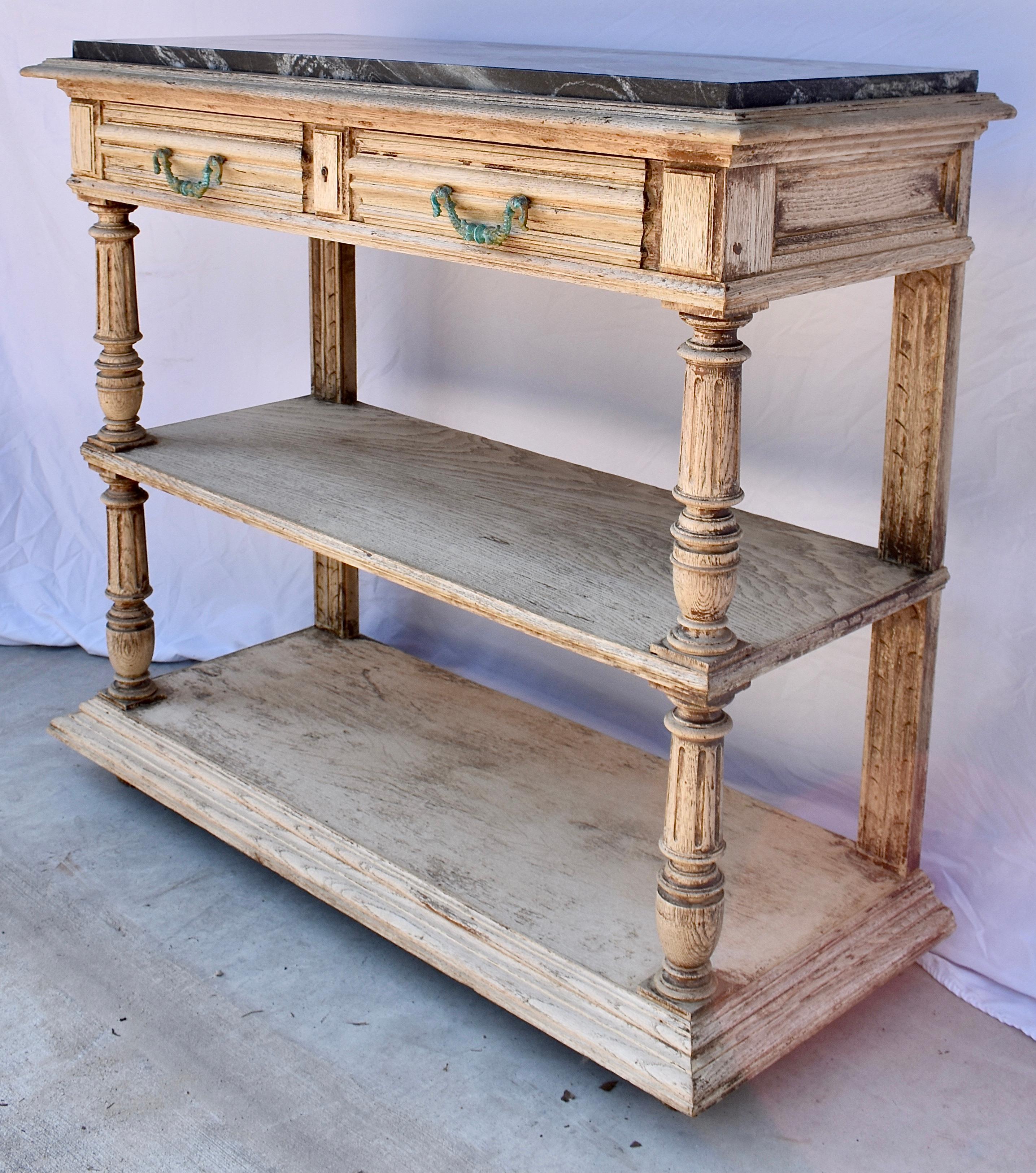 19th Century French Bleached Oak Console With Marble Top 3