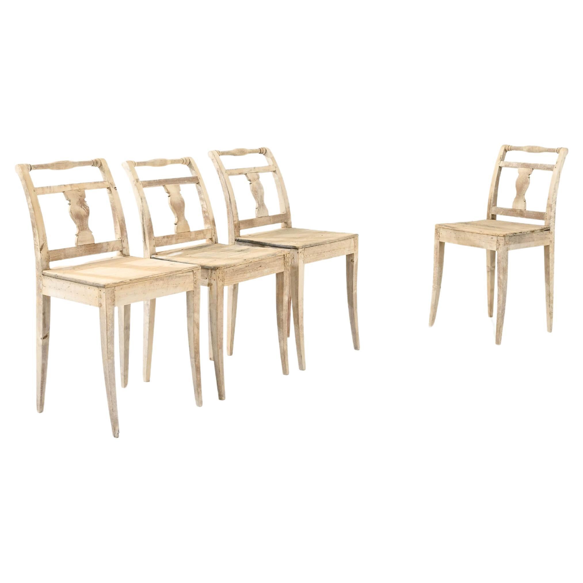 19th Century French Bleached Oak Dining Chairs, Set of 4 For Sale