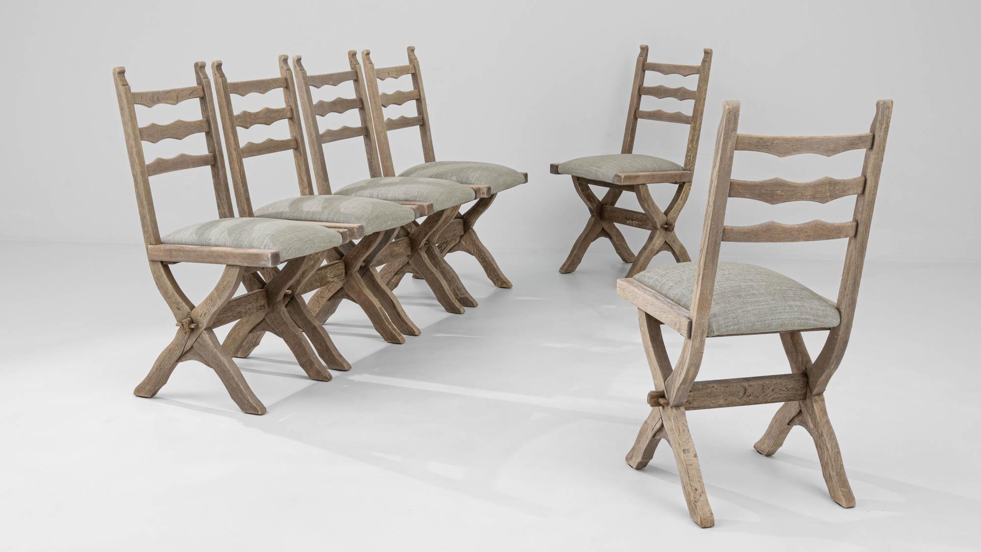 Upholstery 19th Century French Bleached Oak Dining Chairs, Set of Six For Sale
