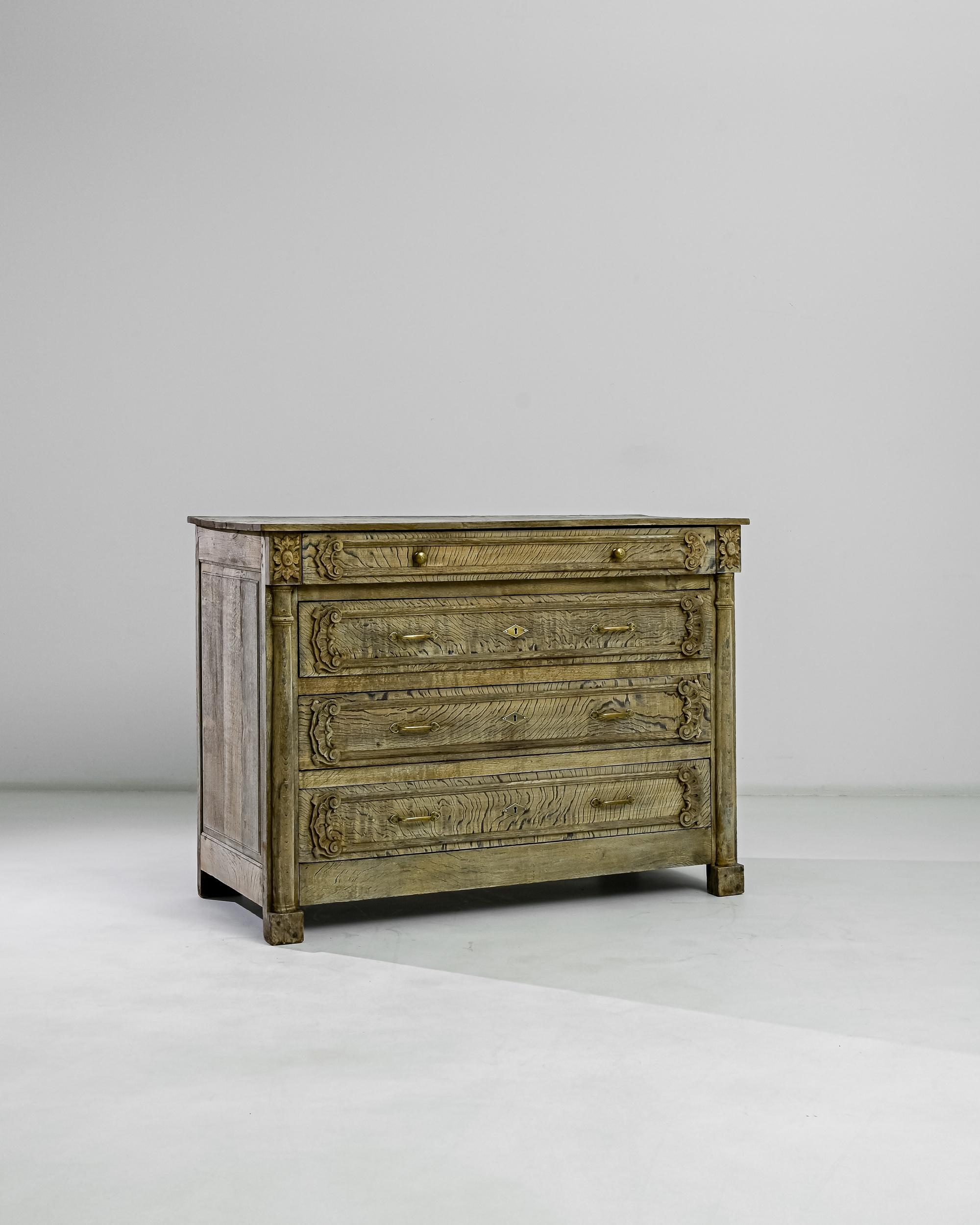 French Provincial 19th Century, French, Bleached Oak Drawer Chest