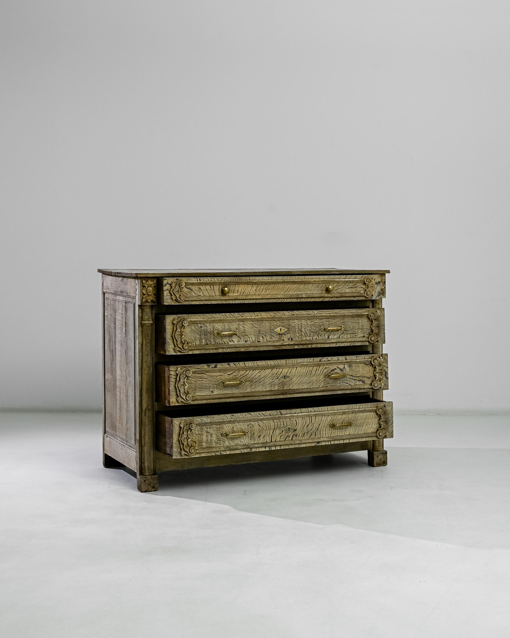 19th Century, French, Bleached Oak Drawer Chest In Good Condition In High Point, NC