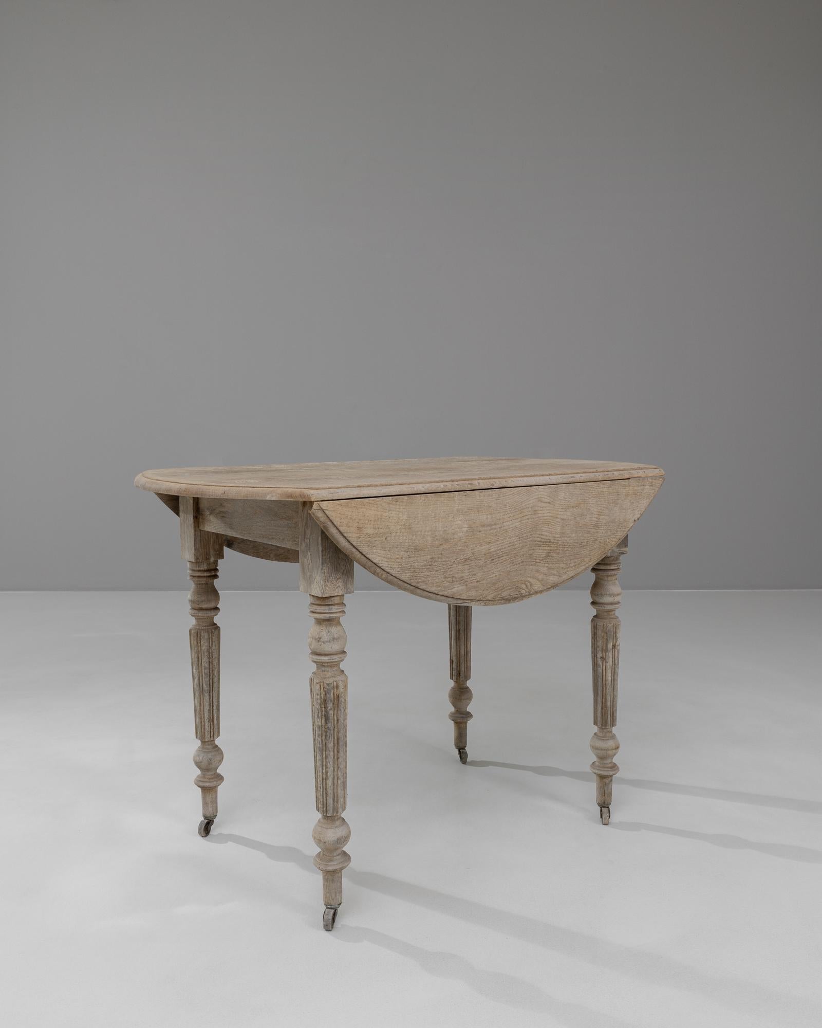 19th Century French Bleached Oak Folding Table On Wheels For Sale 7