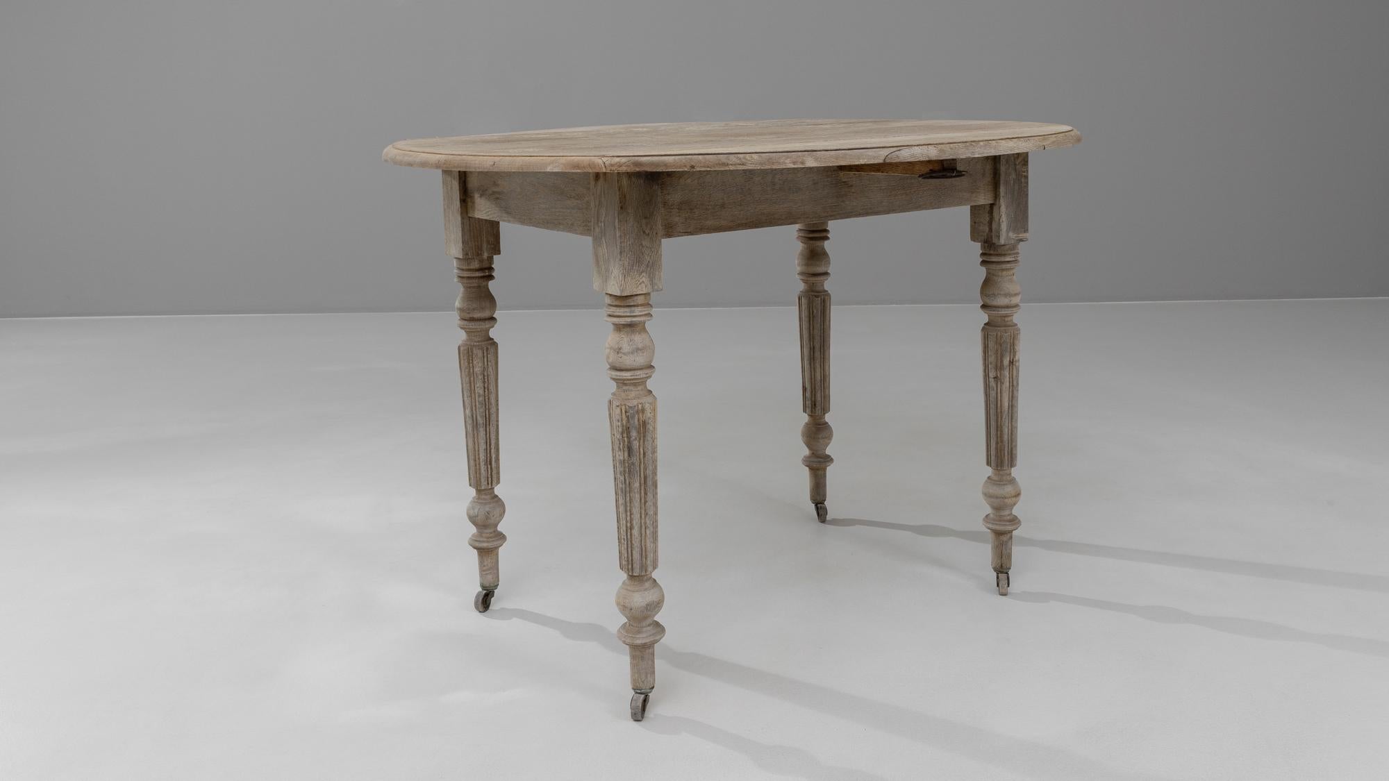 19th Century French Bleached Oak Folding Table On Wheels For Sale 8