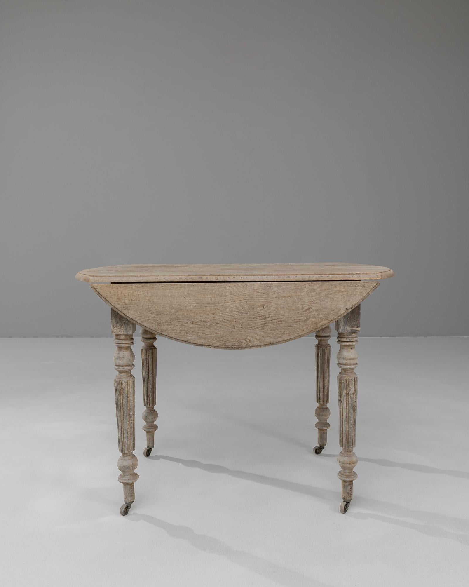 19th Century French Bleached Oak Folding Table On Wheels For Sale 2