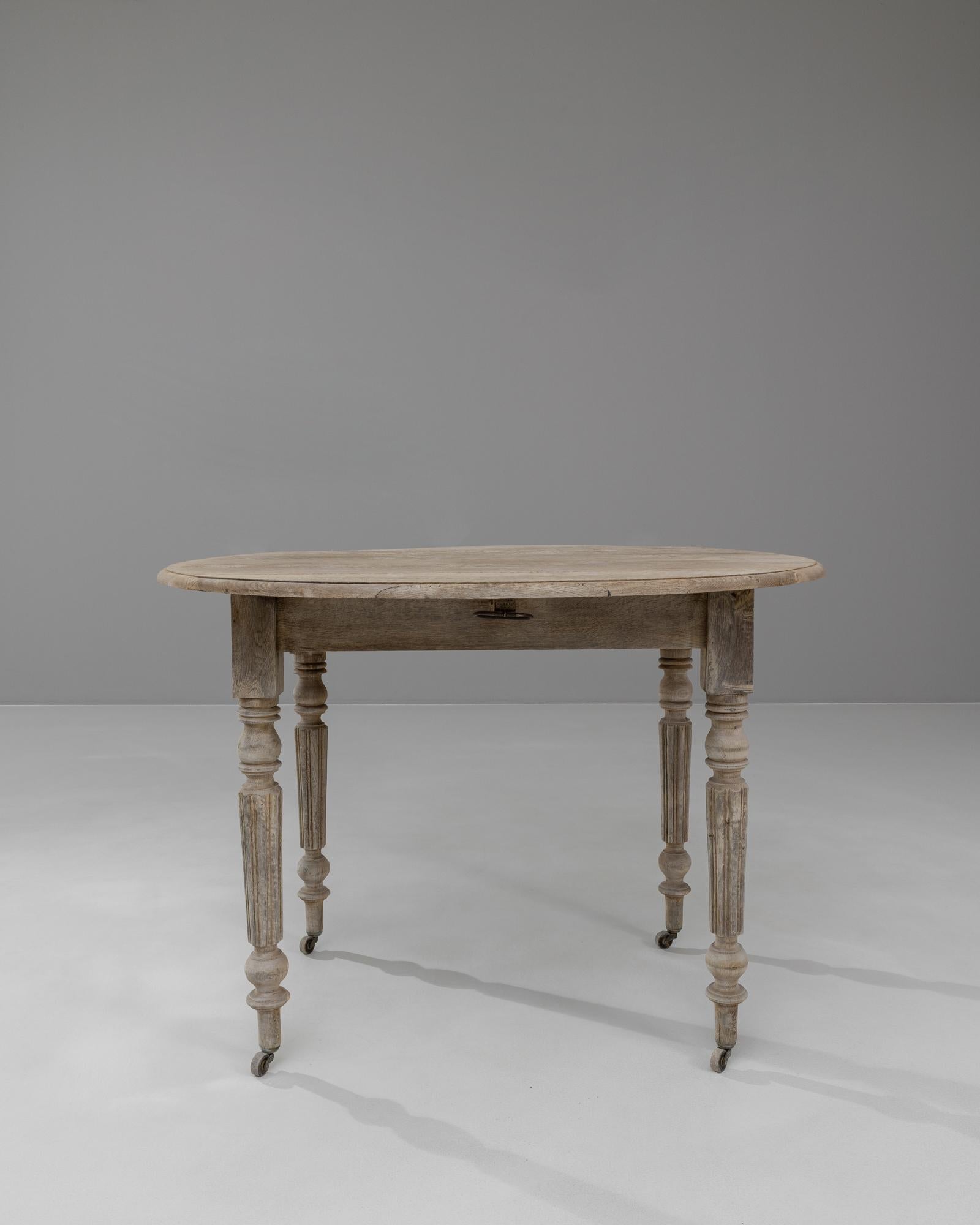 19th Century French Bleached Oak Folding Table On Wheels For Sale 3