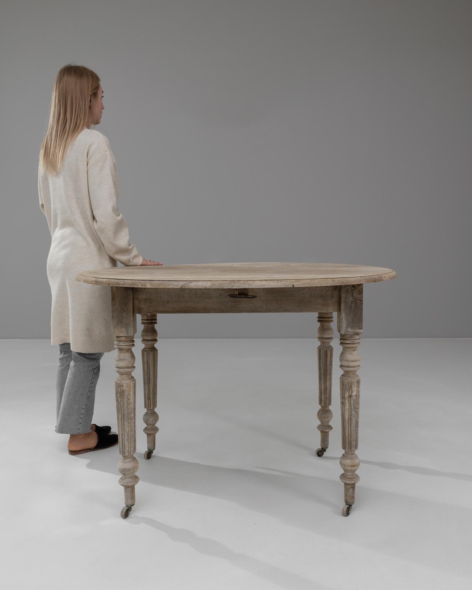 19th Century French Bleached Oak Folding Table On Wheels For Sale 4