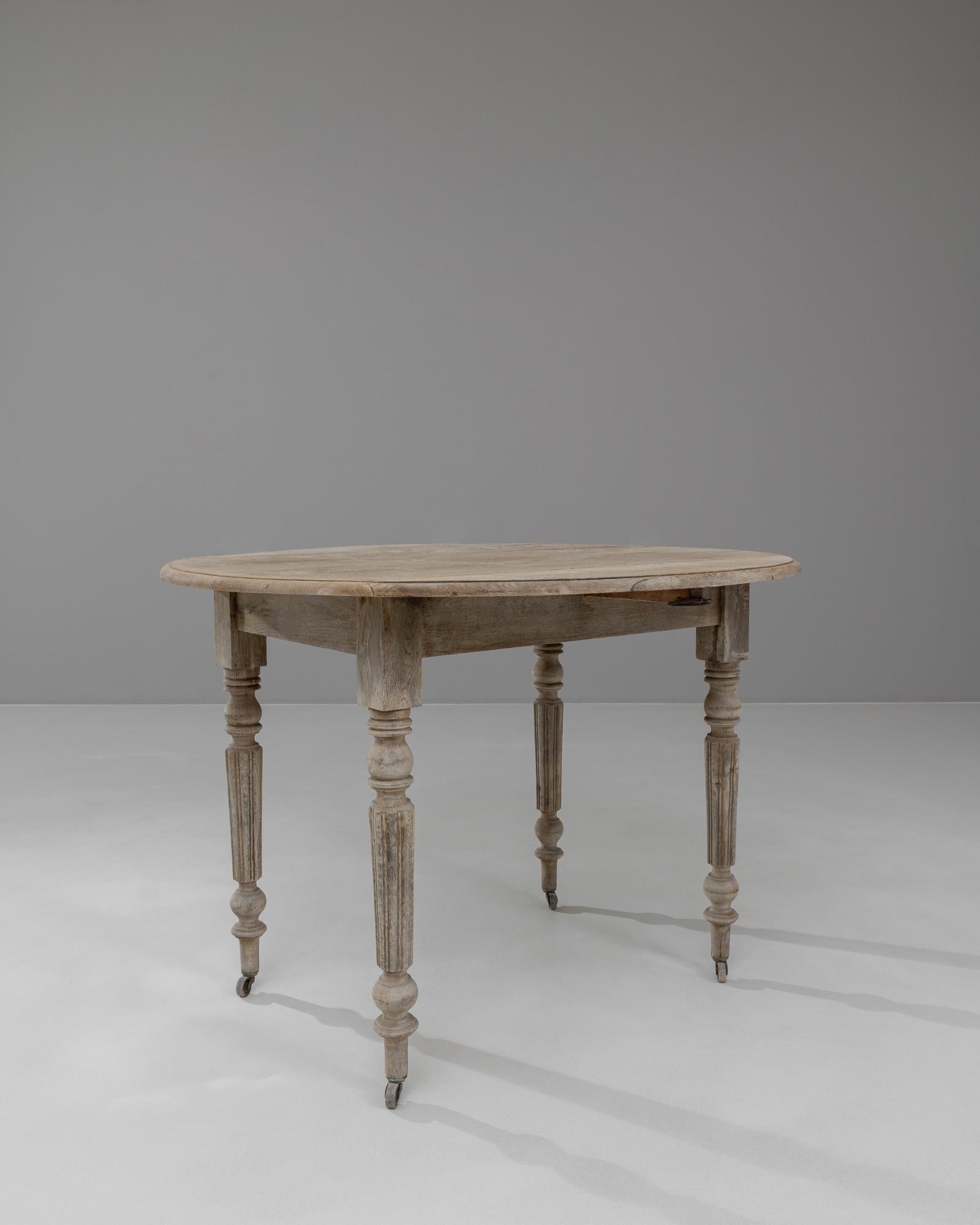 19th Century French Bleached Oak Folding Table On Wheels For Sale 5