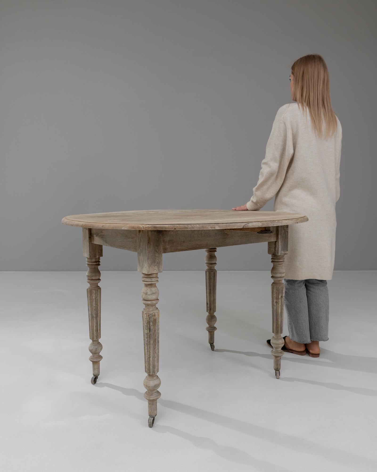 19th Century French Bleached Oak Folding Table On Wheels For Sale 6