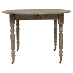 Antique 19th Century French Bleached Oak Folding Table On Wheels