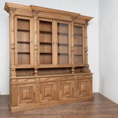 19th Century French Bleached Oak Large Bookcase Display Cabinet