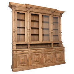 19th Century French Bleached Oak Large Bookcase Display Cabinet
