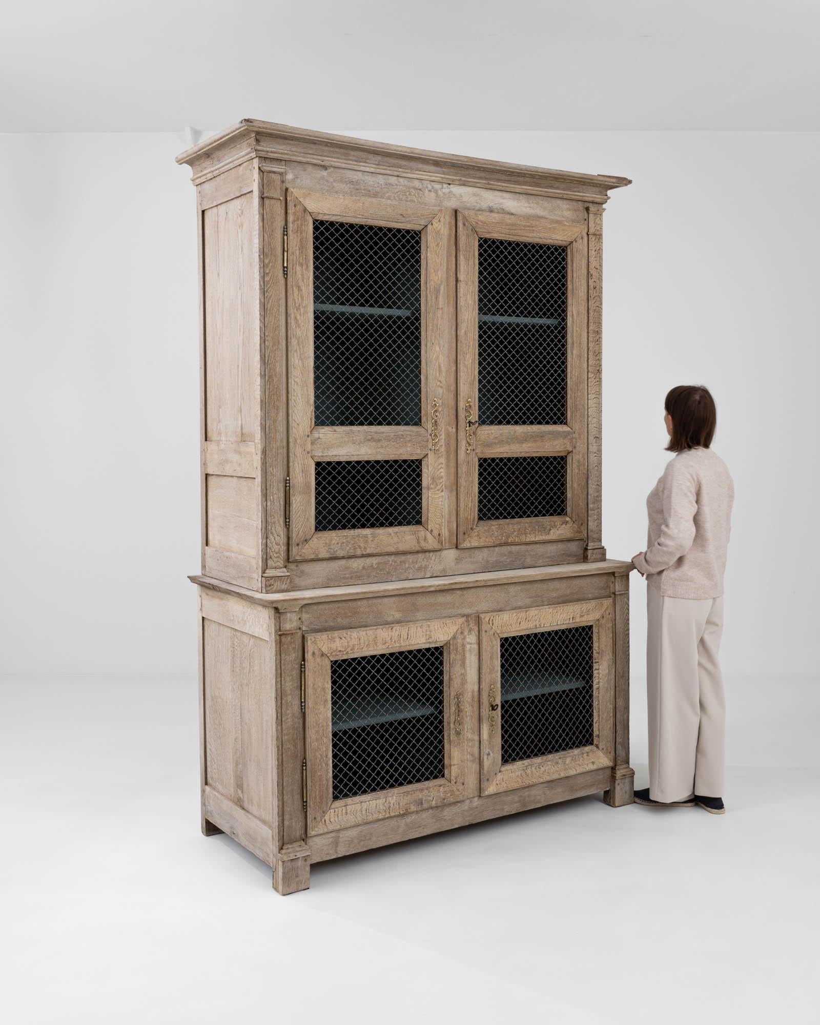19th Century French Bleached Oak Linen Cabinet In Good Condition In High Point, NC