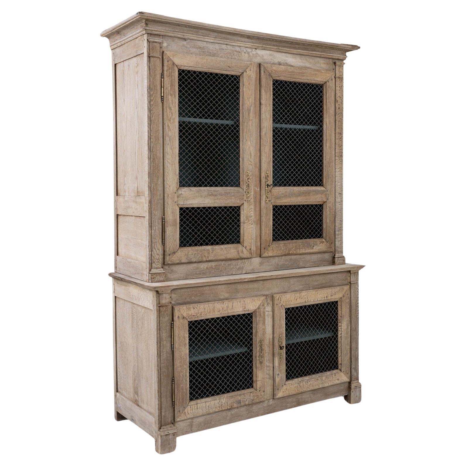 19th Century French Bleached Oak Linen Cabinet